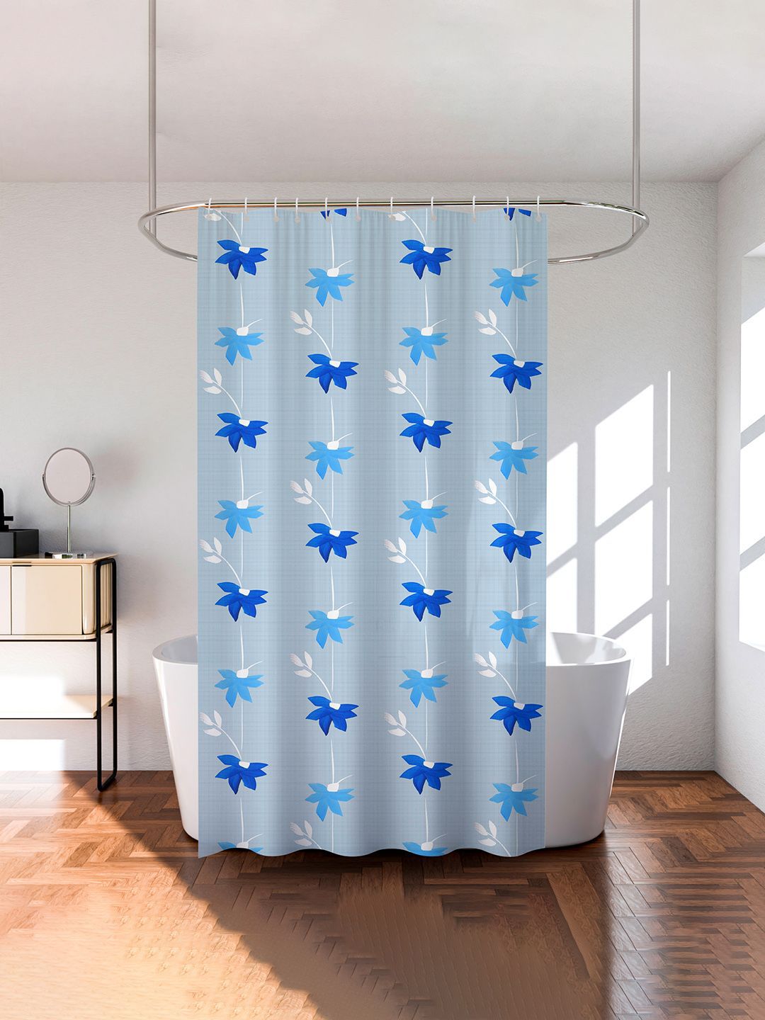 Kuber Industries Blue & White Printed Waterproof Shower Curtains