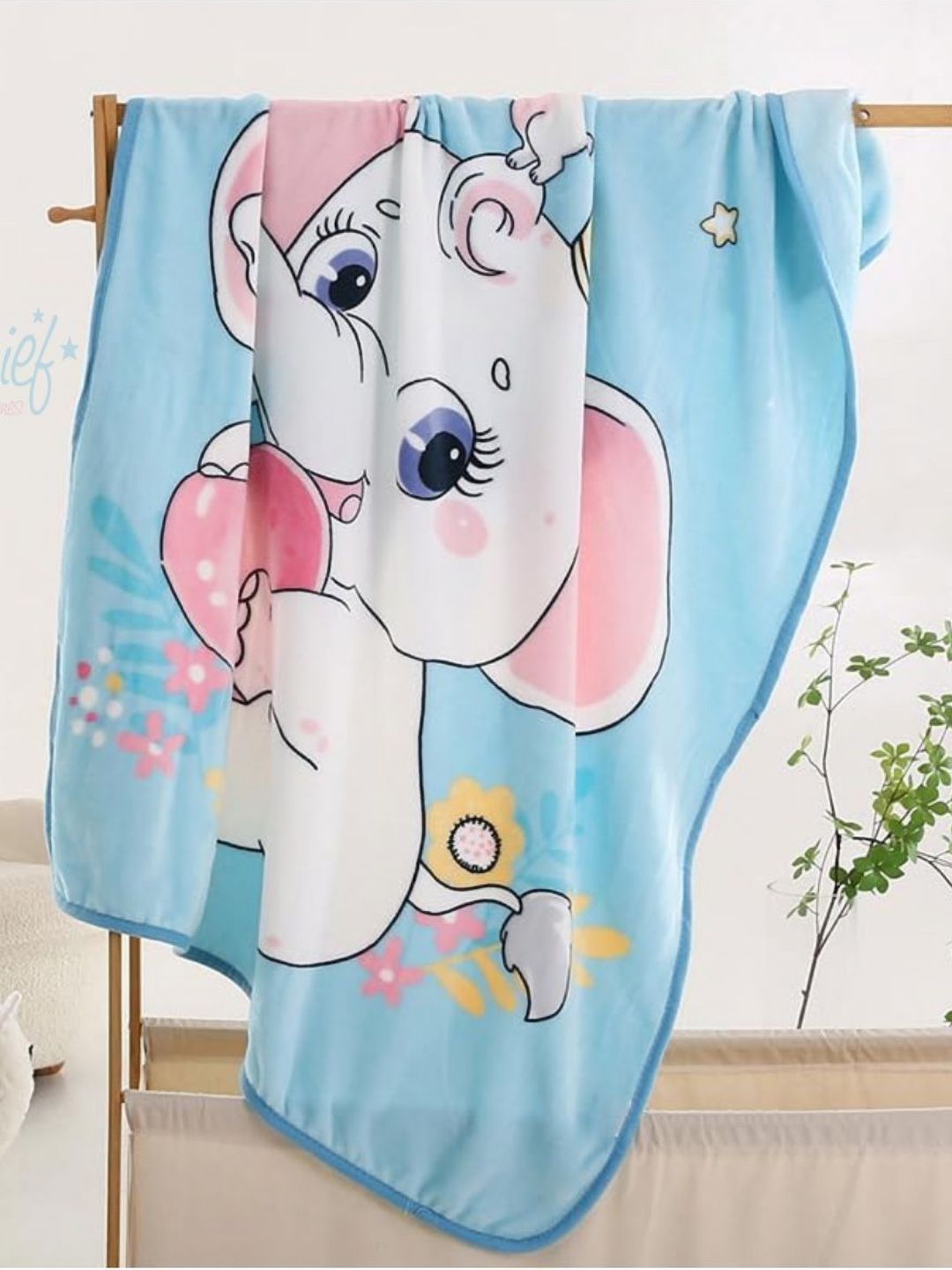 Butterthief Blue & White Cartoon Characters AC Room 210 GSM Single Bed Blanket