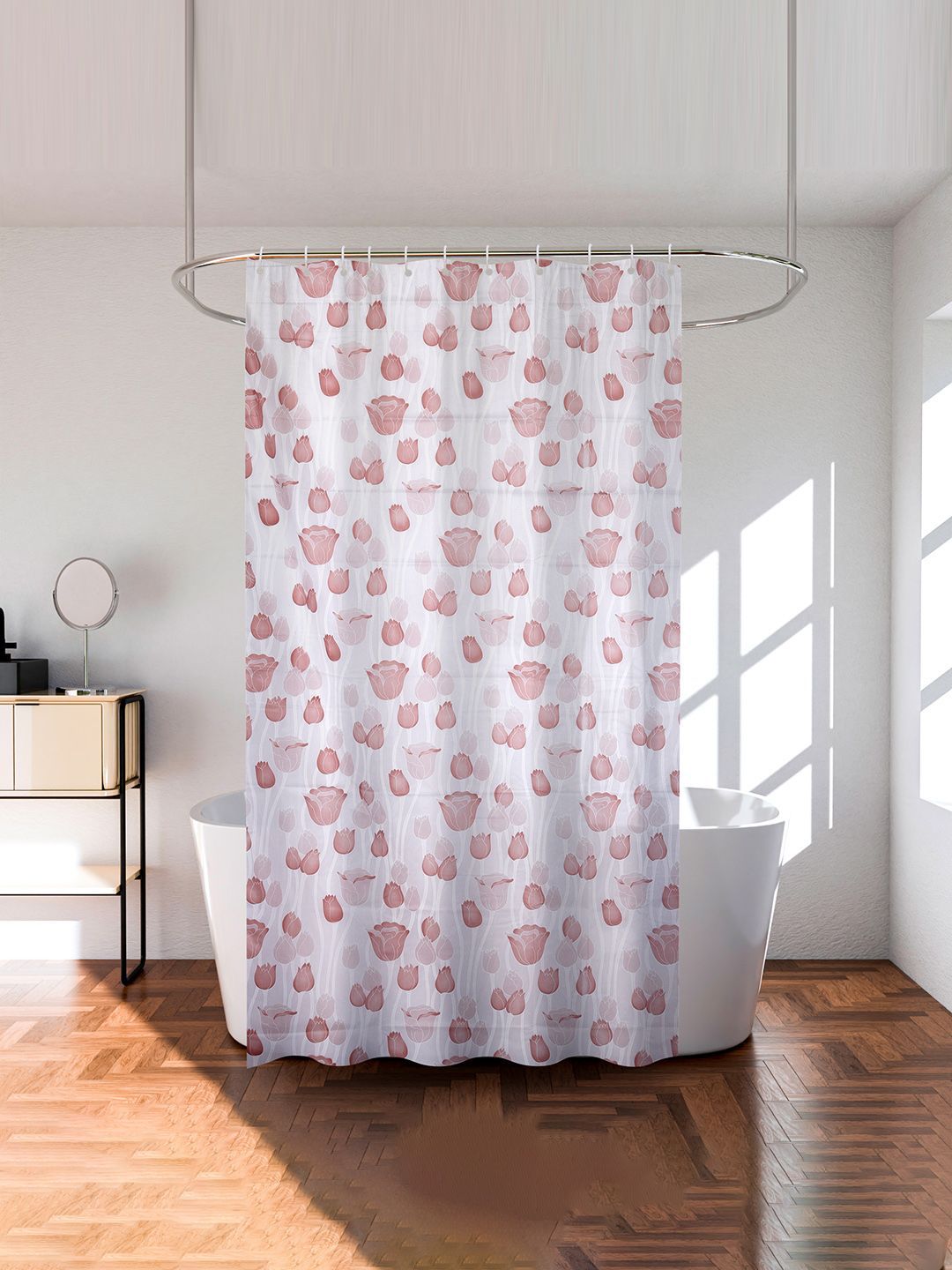 Kuber Industries Brown & Transparent Printed Waterproof Shower Curtains