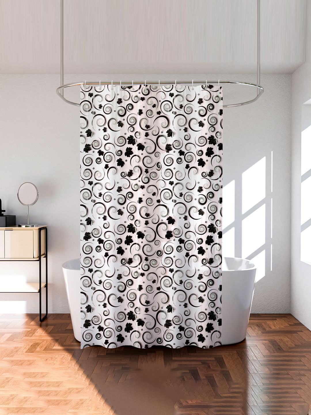 Kuber Industries Black & Grey Printed Waterproof Shower Curtains