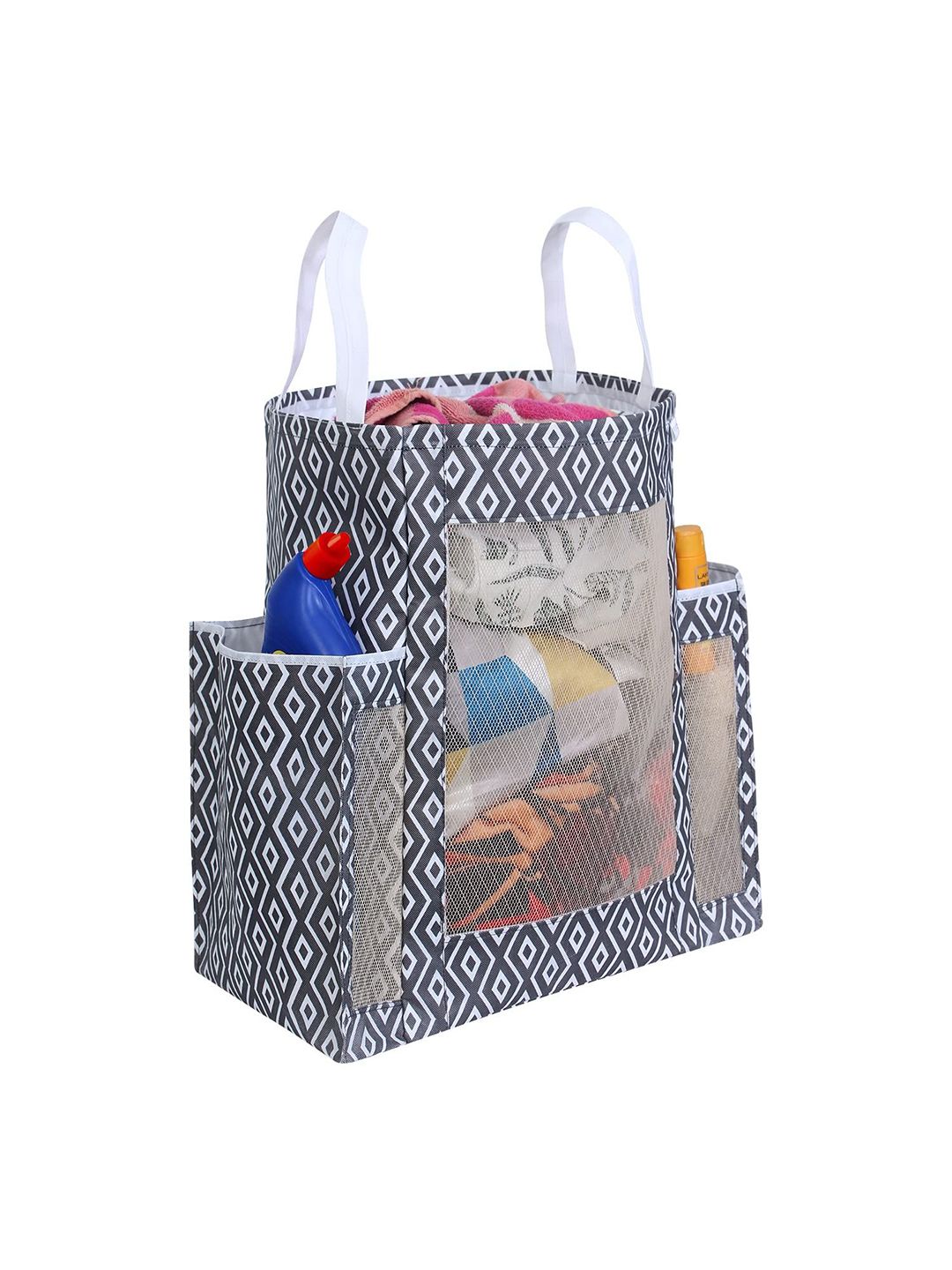 prettykrafts Black & White Printe Foldable Laundry Bag With Side Pockets - 45L