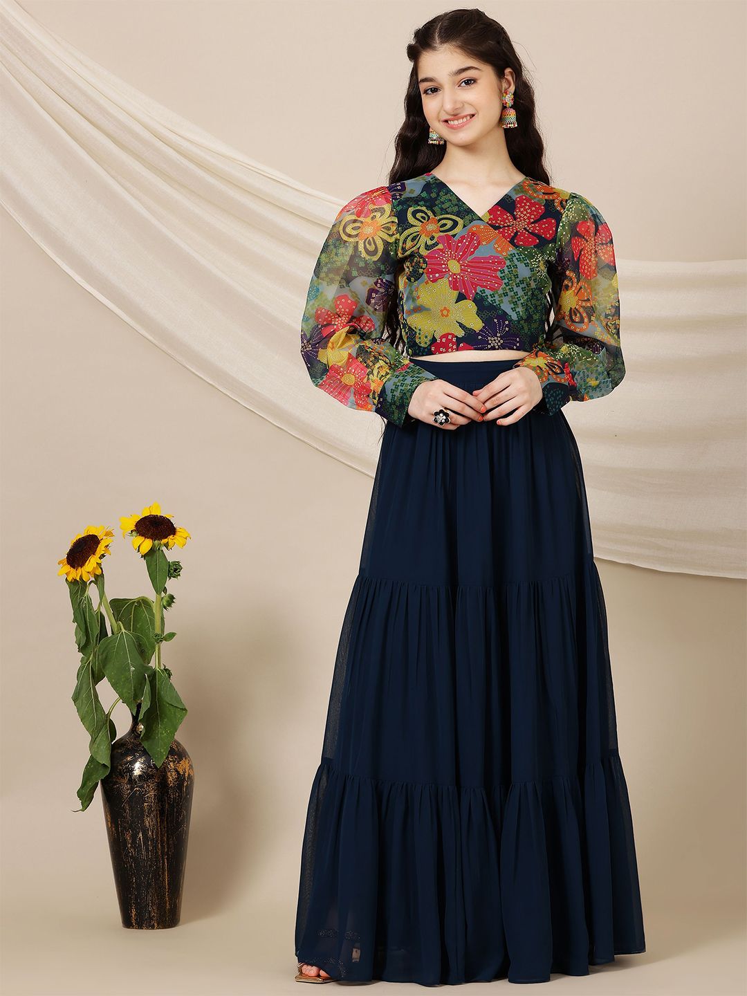 Inddus Girls Printed Ready to Wear Lehenga &