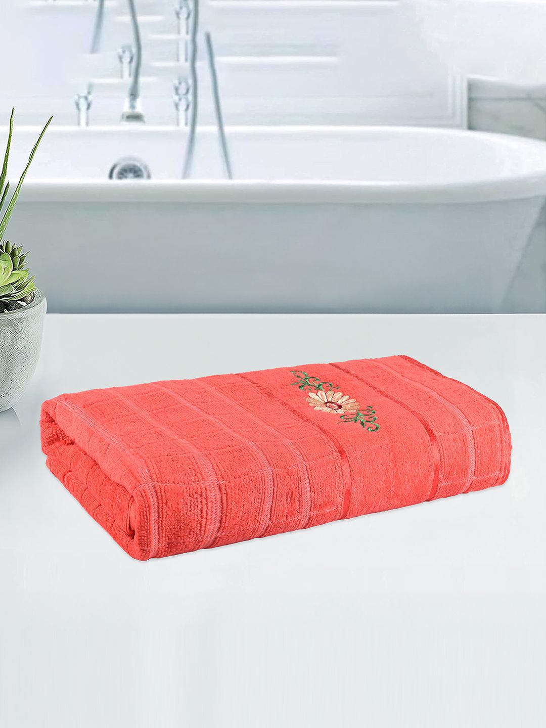 Kuber Industries Orange Striped 250 GSM Bath Towel