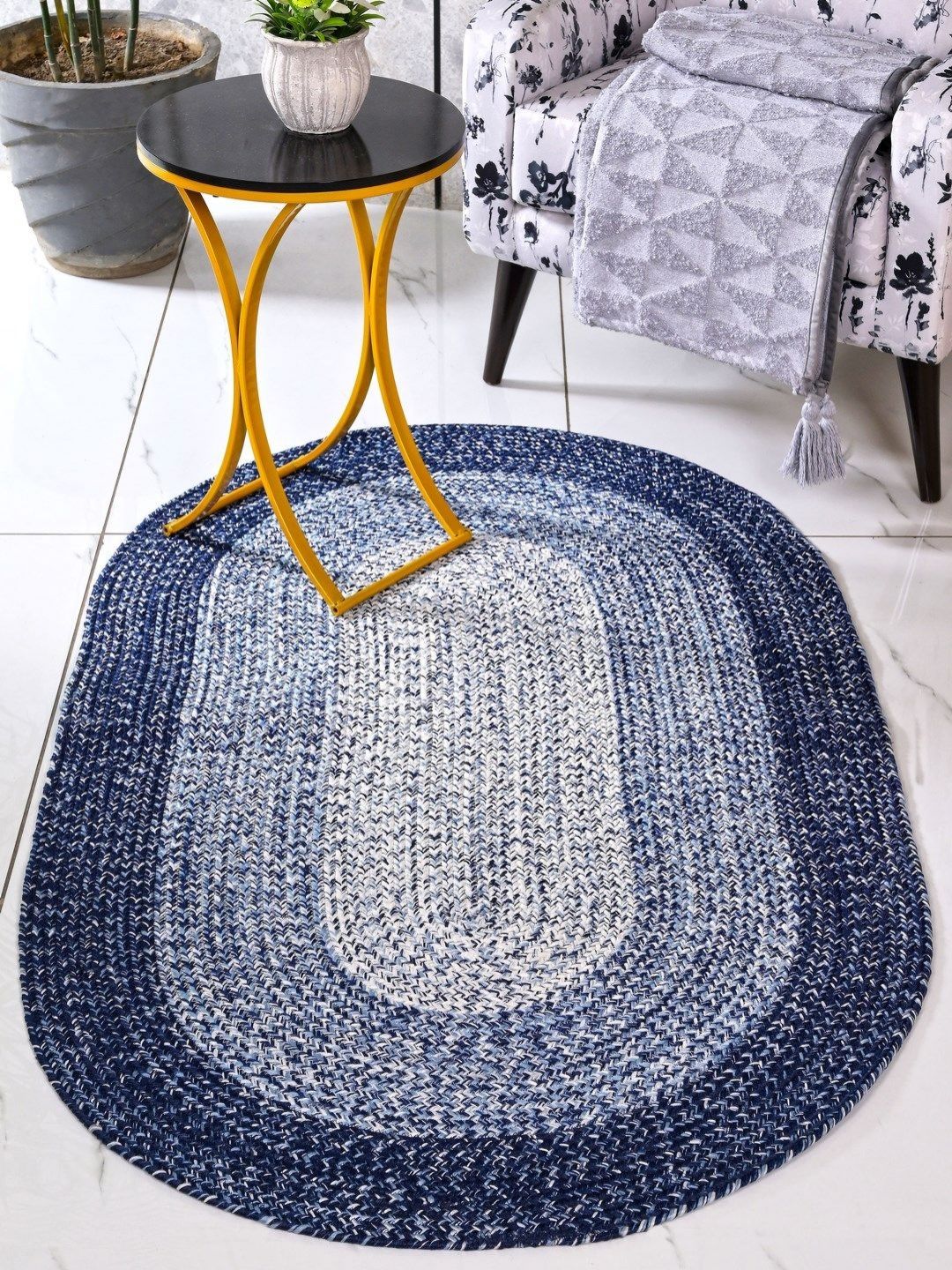 Saral Home Saral Home Blue & Navy Blue Geometric Anti-Skid Carpet