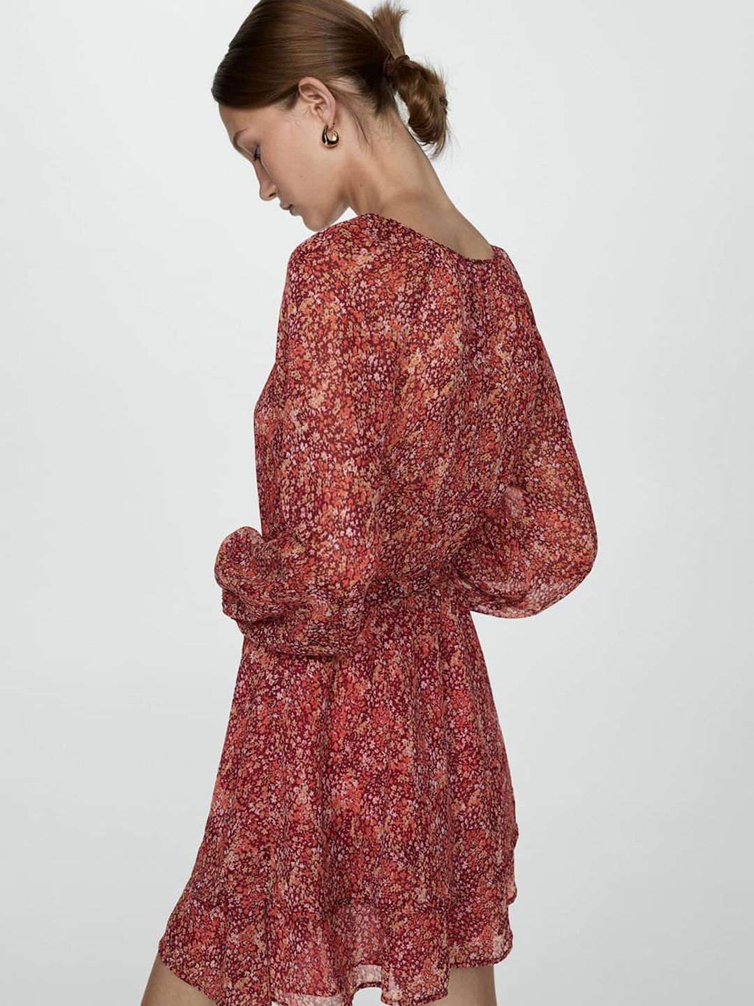 Floral Print Ruffled A-Line Mini Dress with Belt