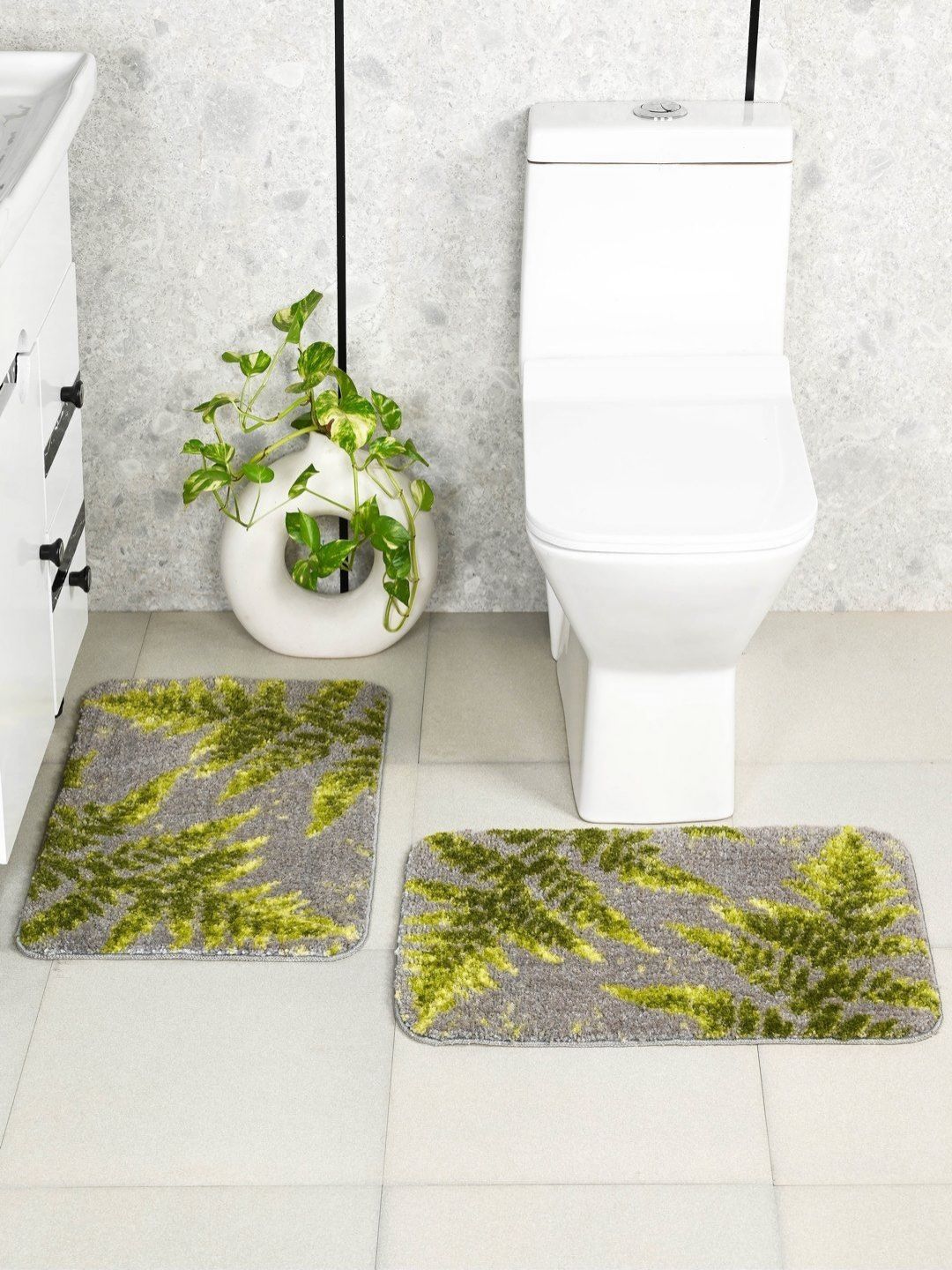 Saral Home Grey & Green 2 Pieces Printed Anti-Skid Bath Rugs