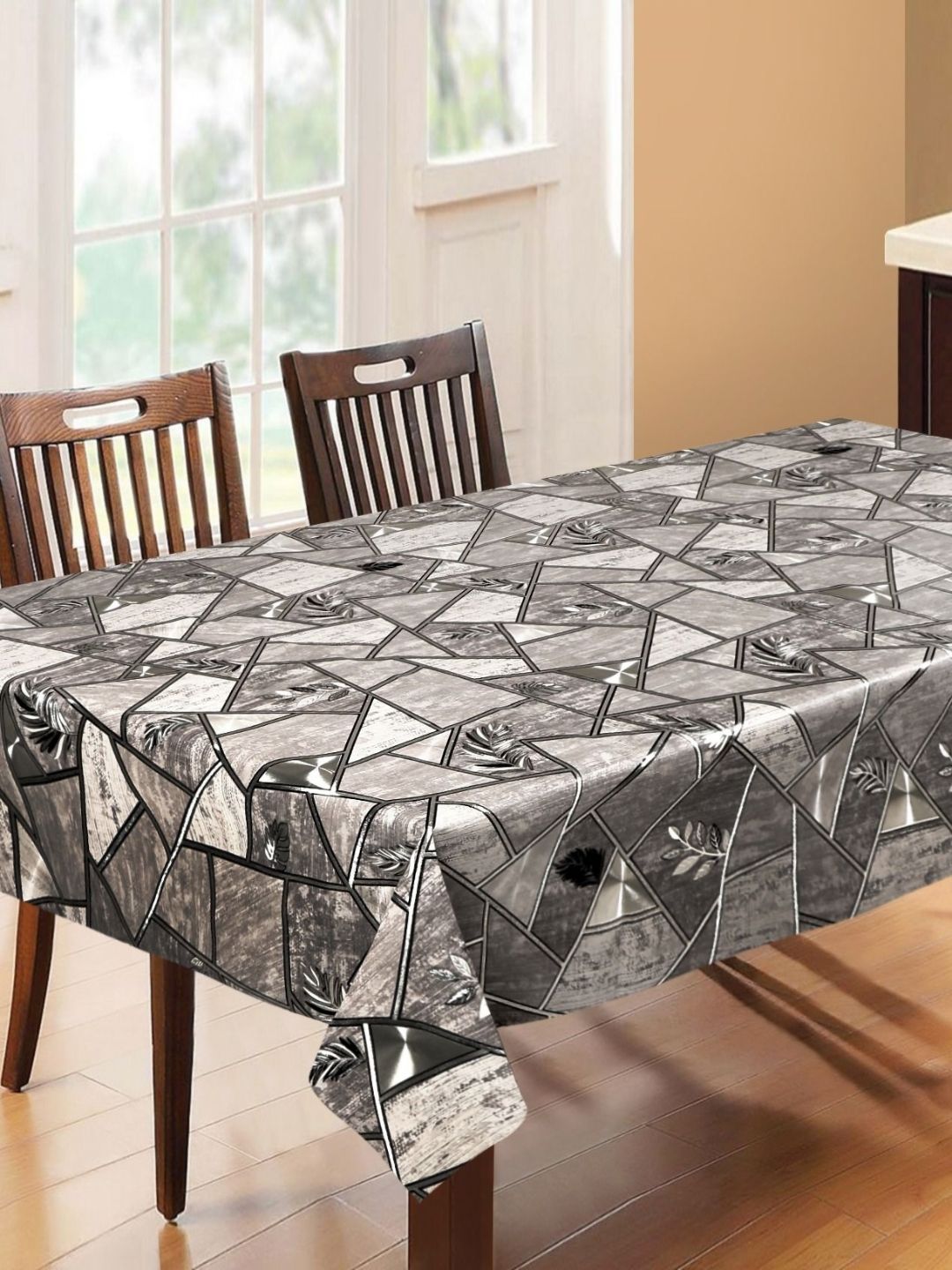 LooMantha Grey Floral Waterproof 6-Seater Table Cover
