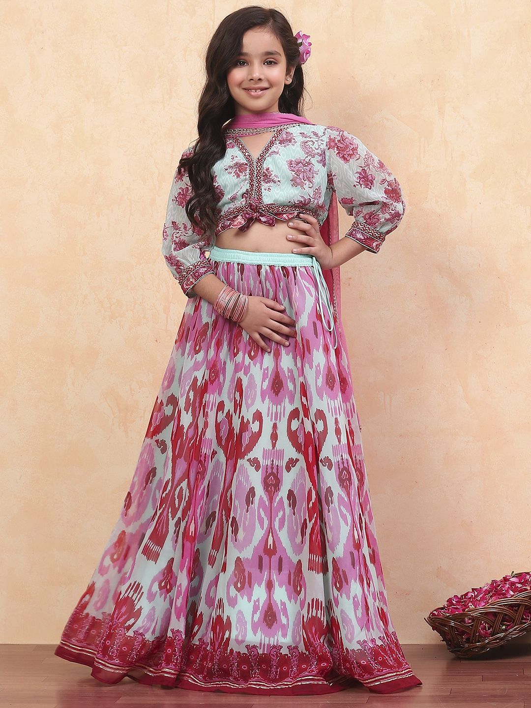 Biba Girls Printed Ready to Wear Lehenga & Blouse With Dupatta