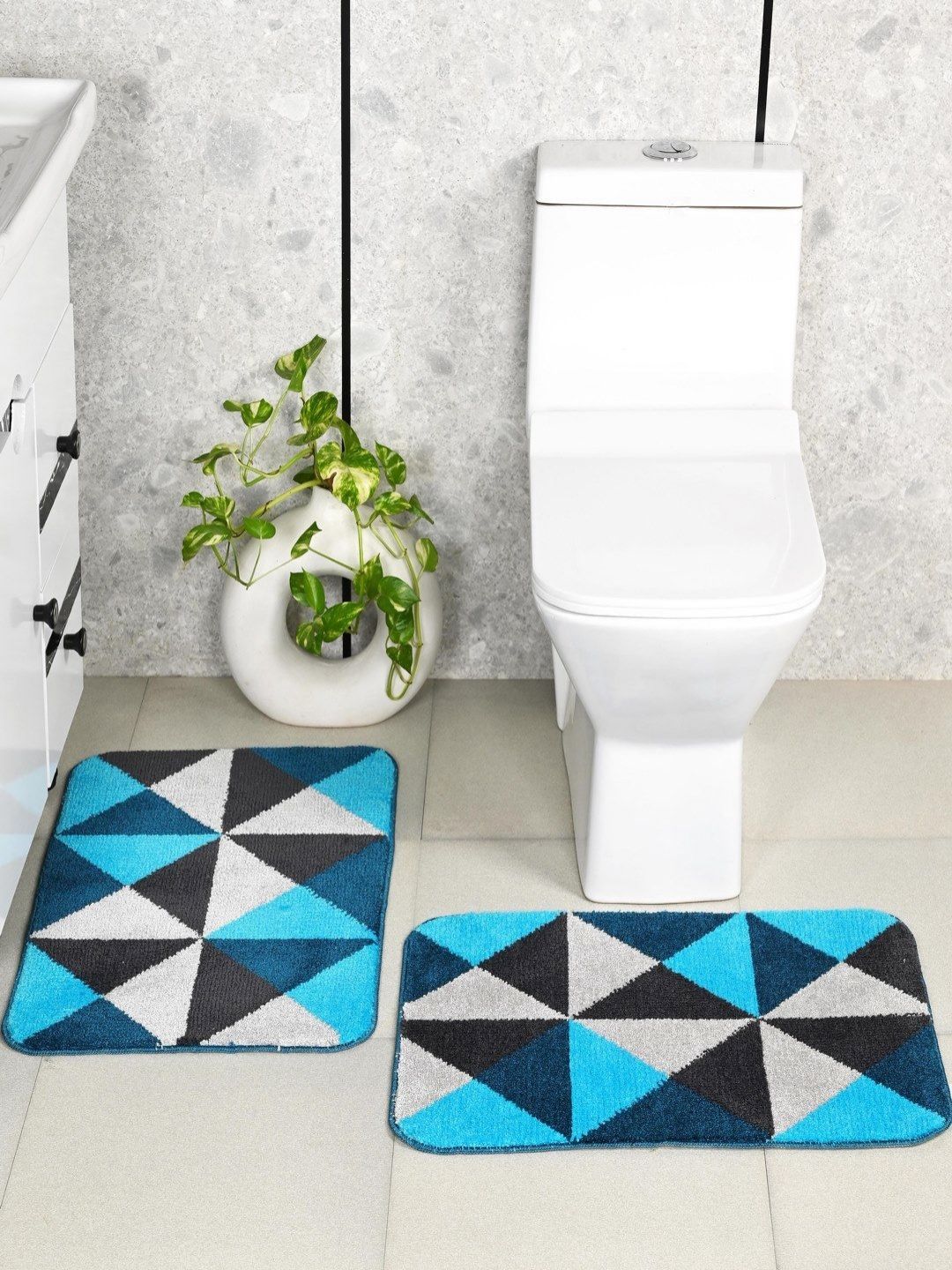 Saral Home Turquoise Blue & Black 2 Pieces Printed 3000 GSM Anti- Skid Bath Rug
