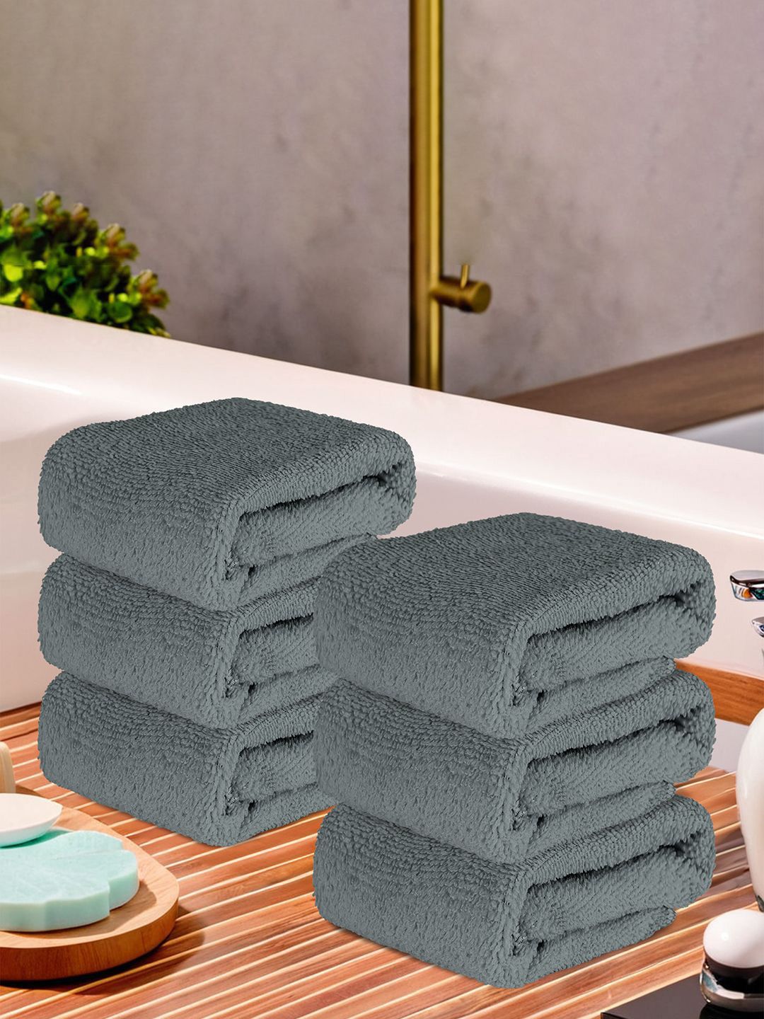 Kuber Industries Grey 6 Pieces Microfibre 250 GSM Face Towels