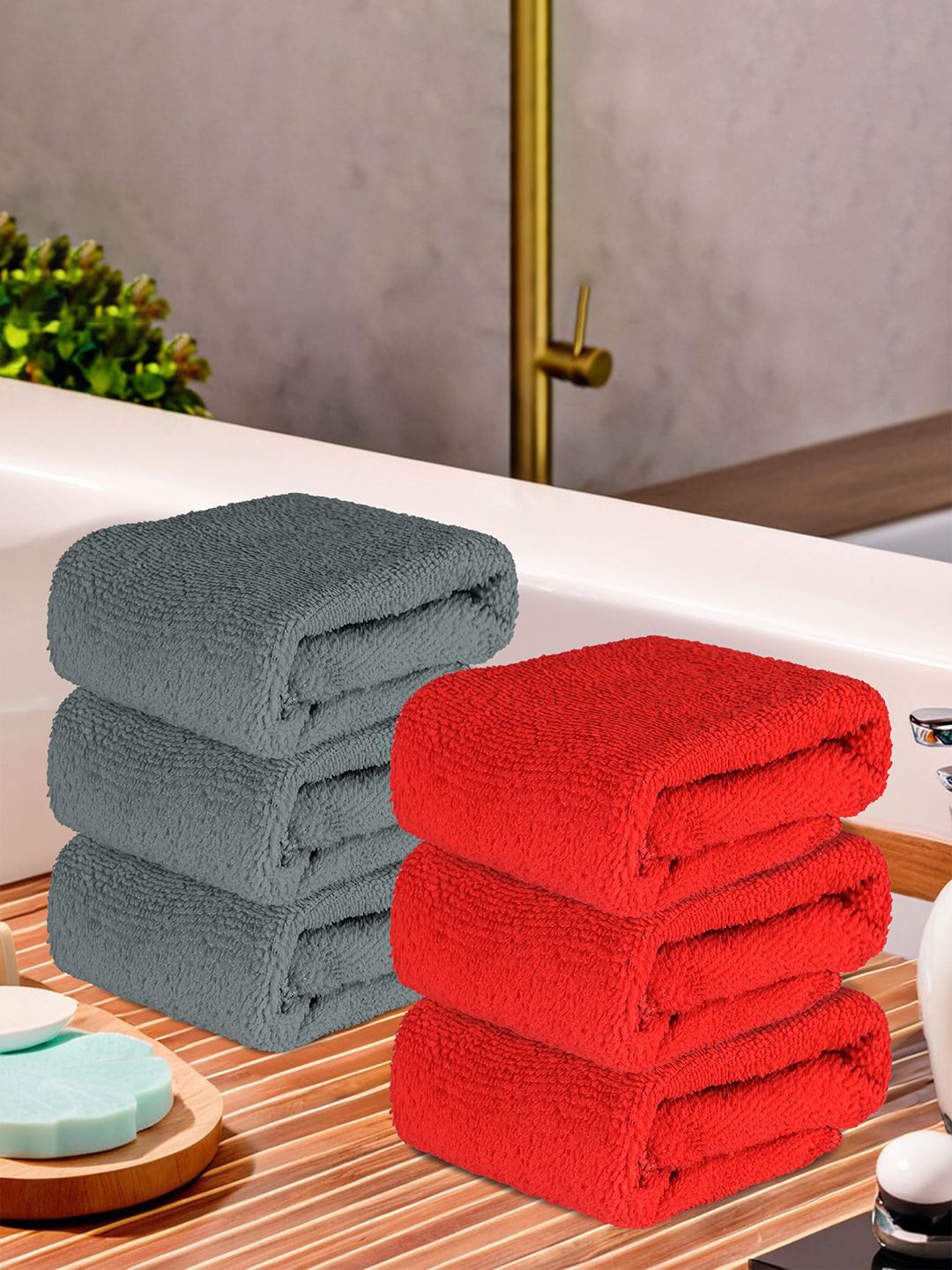 Kuber Industries Red & Grey 6 Pieces Super Absorbent 250 GSM Microfibre Face Towels