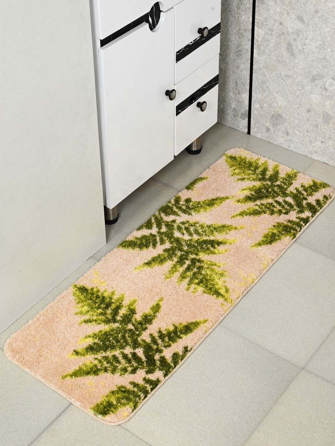 Saral Home Beige & Green Floral Printed Anti Skid Floor Runner