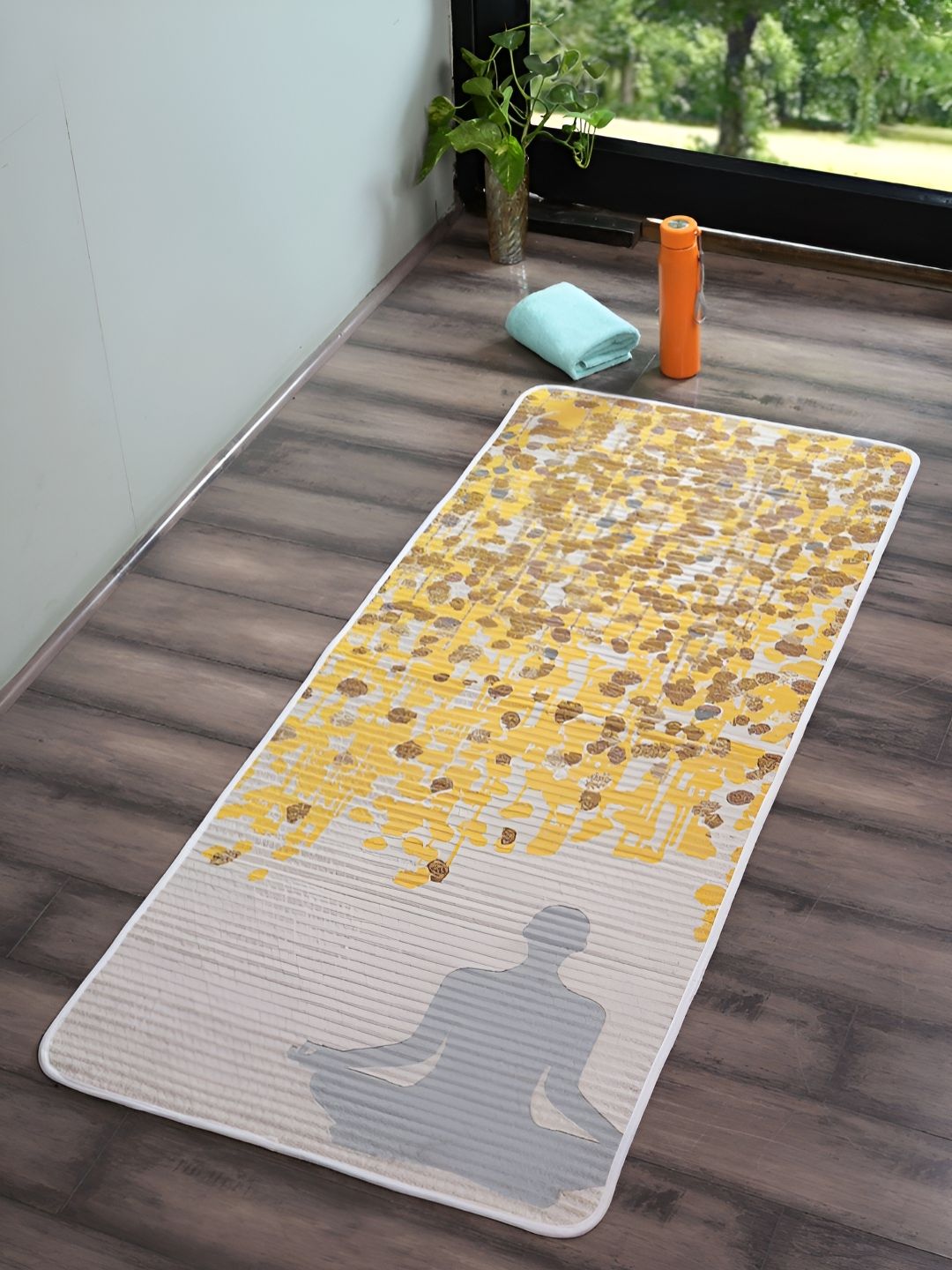 Saral Home Saral Home Yellow & Brown Self Design Rectangular Microfiber Indoor Yoga Mat With Bag