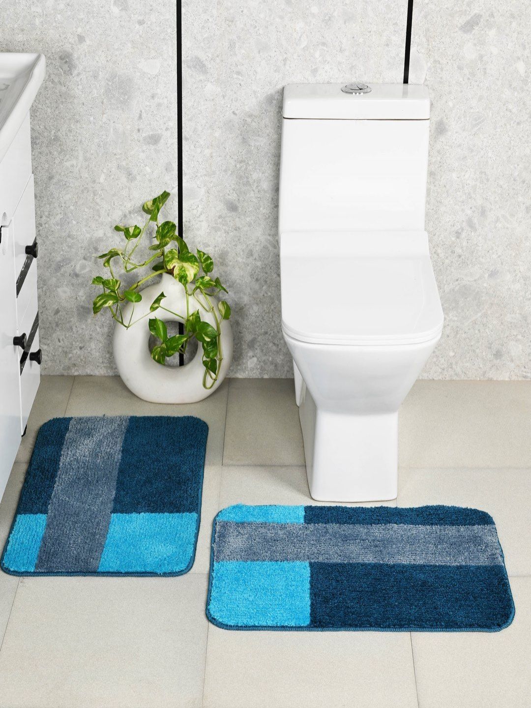Saral Home Blue & Grey 2 Pieces Printed Antiskid Bath Rugs