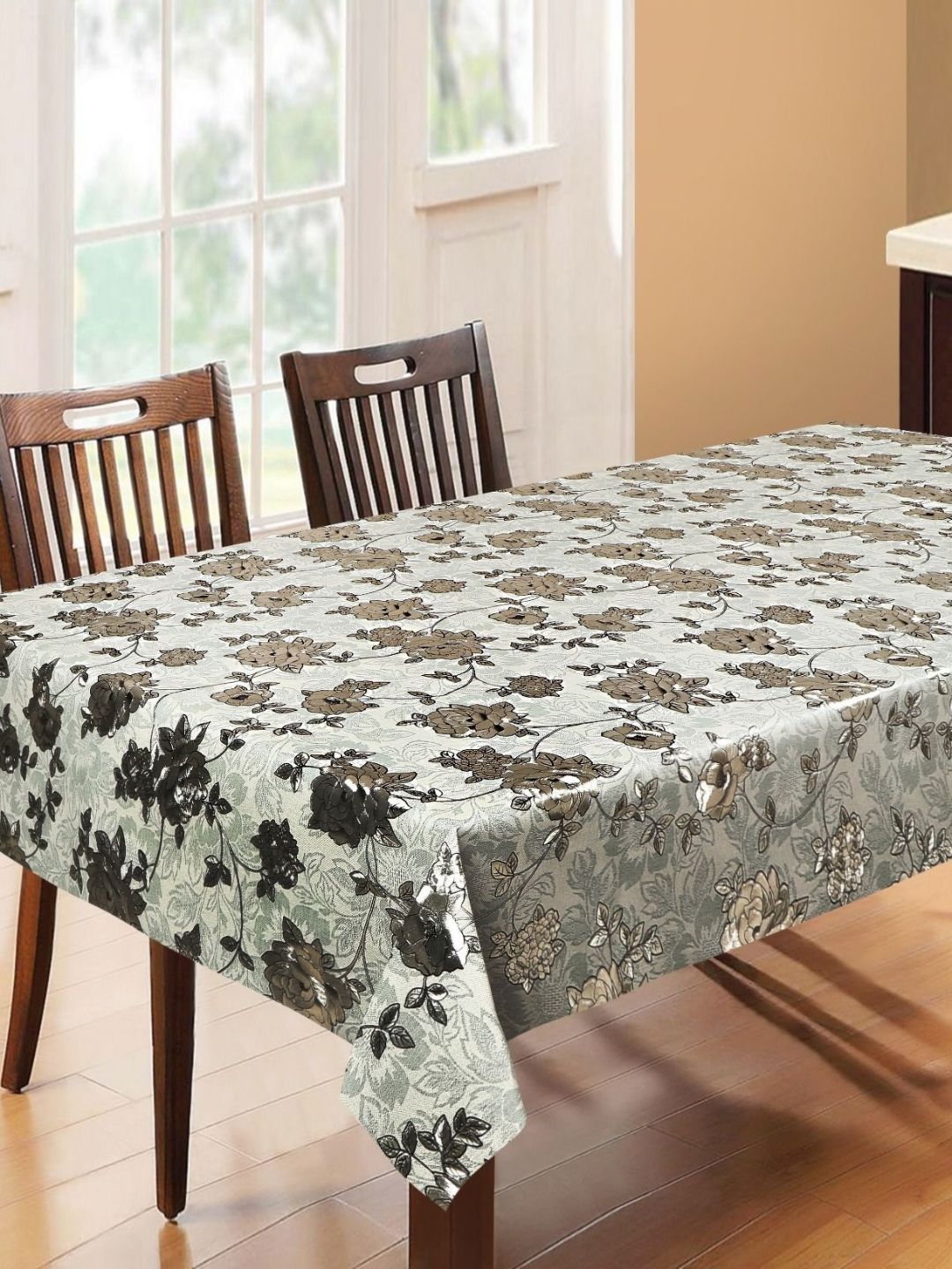 LooMantha White Floral Waterproof 6-Seater Table Cover