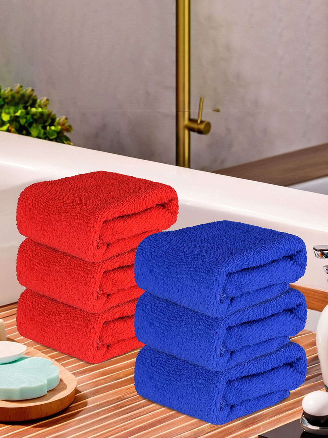 Kuber Industries Red & Blue 6 Pieces Super Absorbent 250 GSM Microfibre Face Towels
