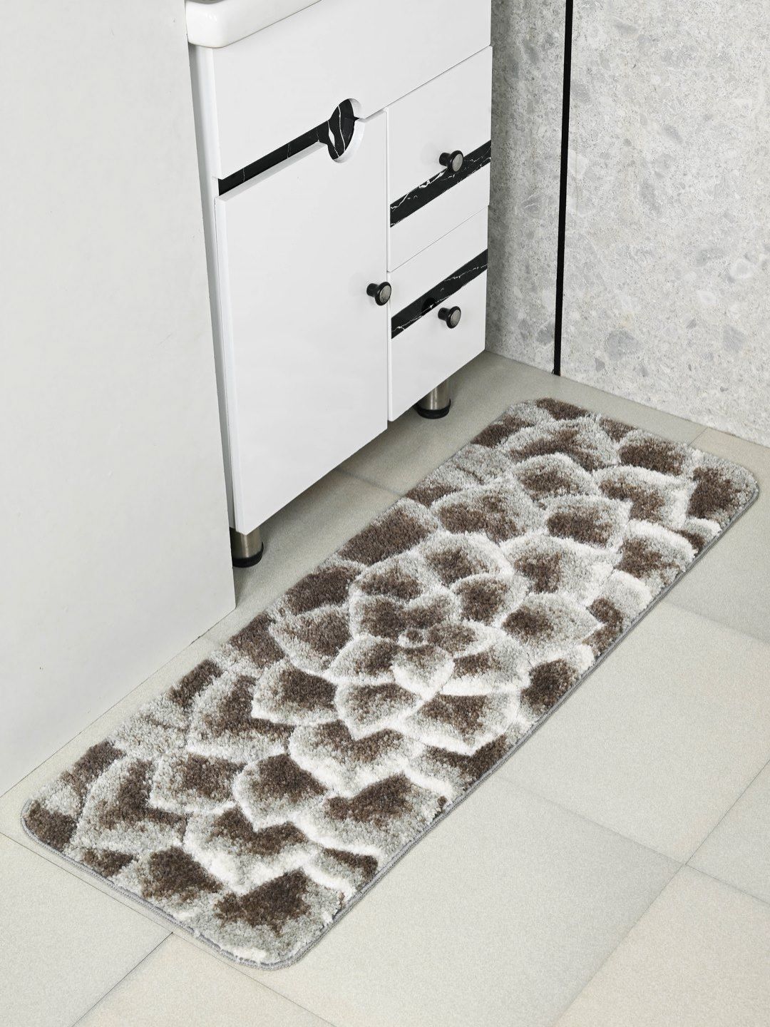 Saral Home Charcoal & White Floral Printed Anti-Skid Floor Runner