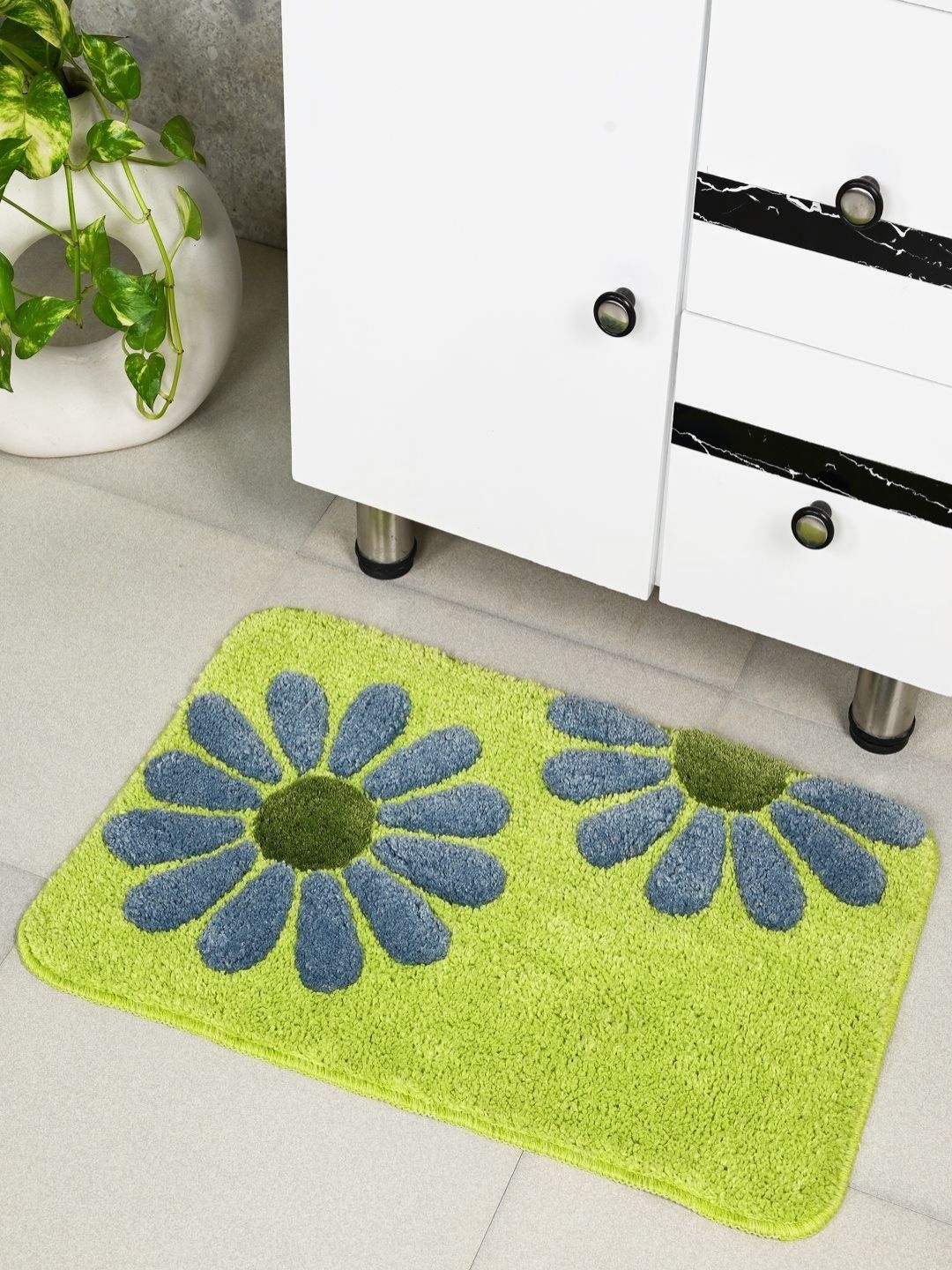 Saral Home Green & Blue Printed Anti-Skid Bath Rugs