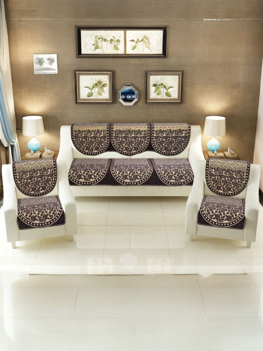 BIGGER FISH Fish Floral Cotton Washable 10PC Straight 5 Seater Sofa Cover-55x67In