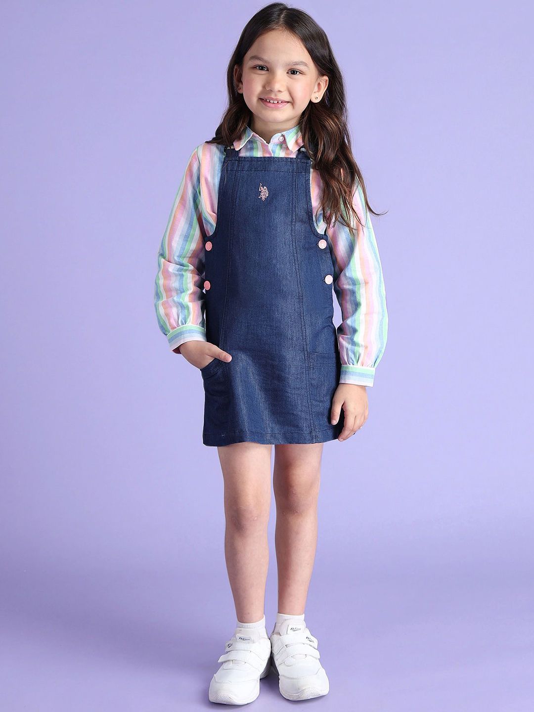 Buy U.S. Polo Assn. Kids Corduroy Pure Cotton Pinafore Dress - Dresses for  Girls 30441645 | Myntra