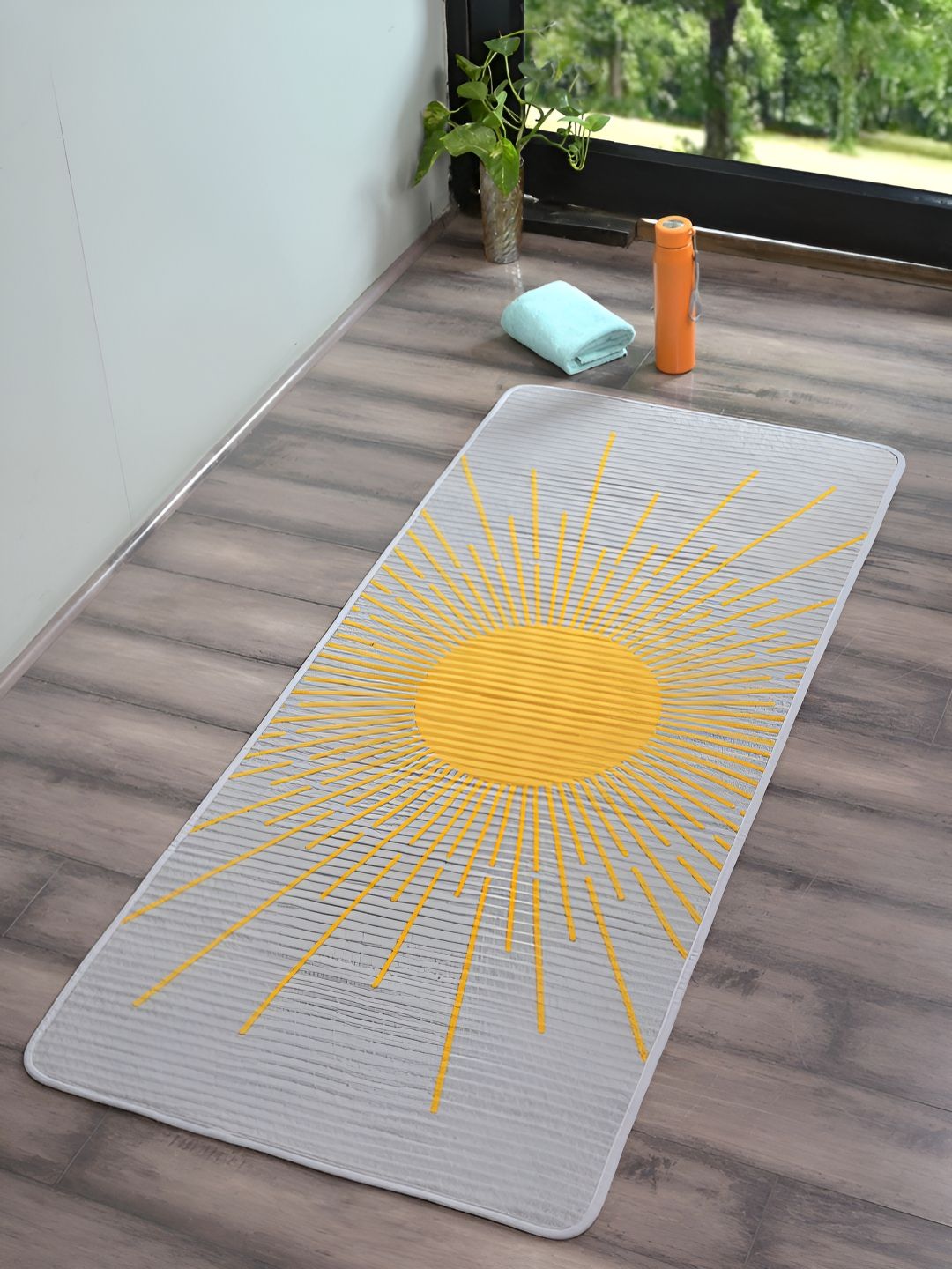 Saral Home Saral Home Yellow & Grey Sun Printed Tapestry Cotton Anti-Slip Yoga Mat With Bag