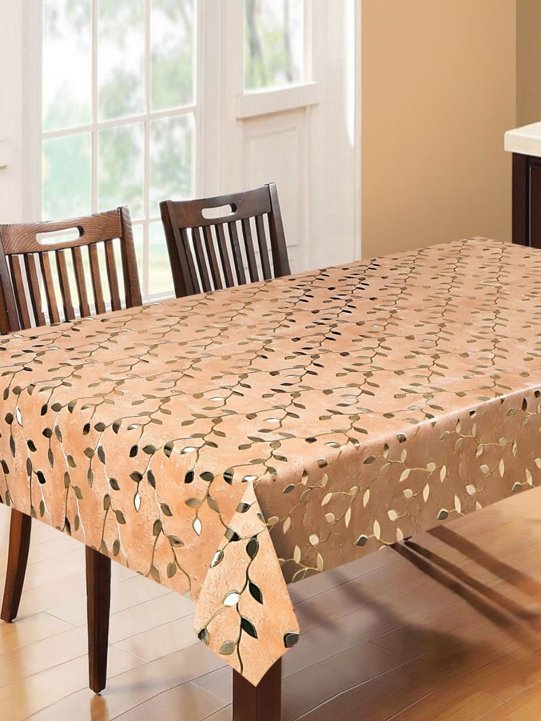 LooMantha Brown Floral Waterproof 6-Seater Table Cover