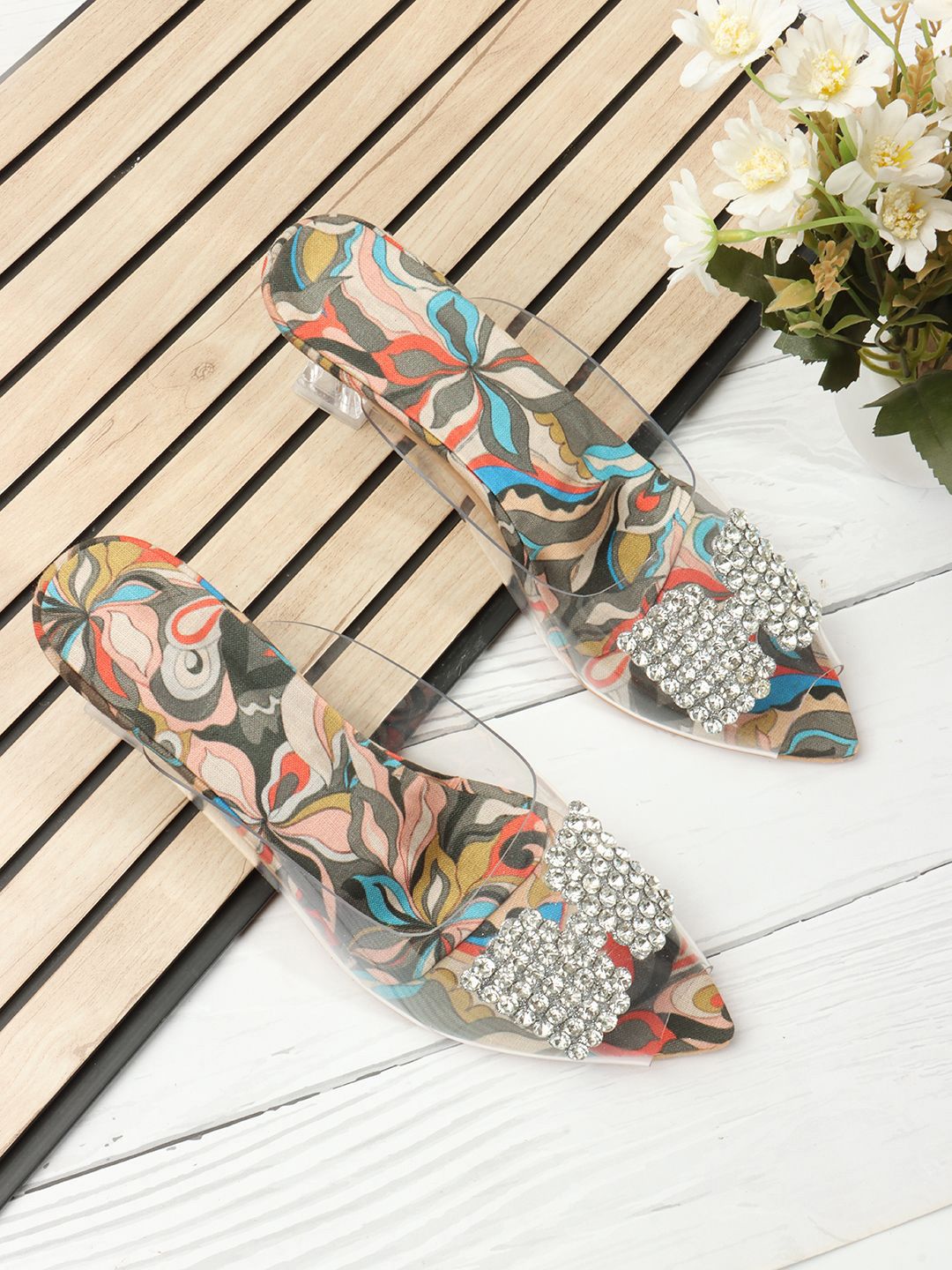 Denill Embellished Kitten Heel Peep Toes