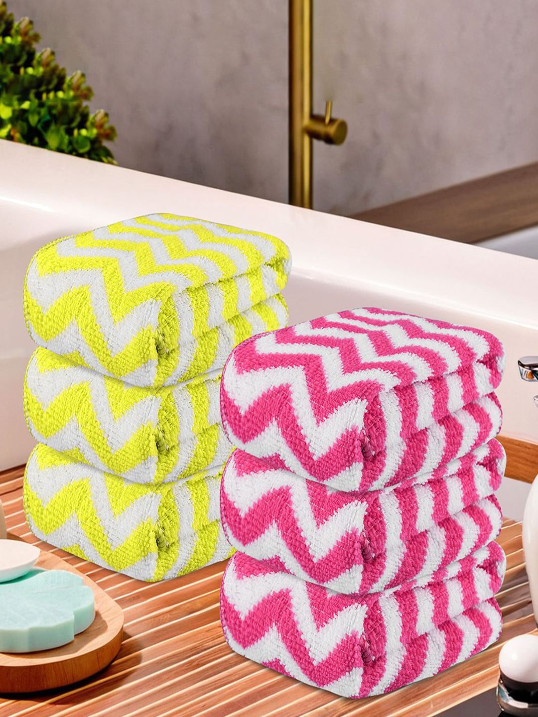 Kuber Industries Yellow 6 Pieces Printed Super Absorbent 250 GSM Microfibre Face Towels