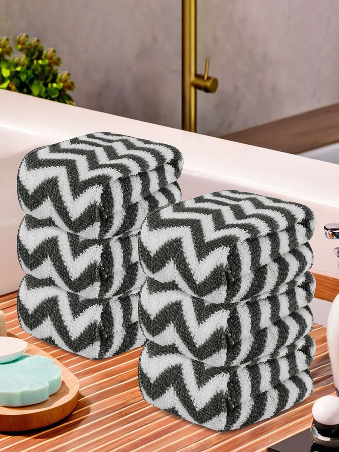 Kuber Industries Grey 6 Pieces Printed Super Absorbent 250 GSM Microfibre Face Towels