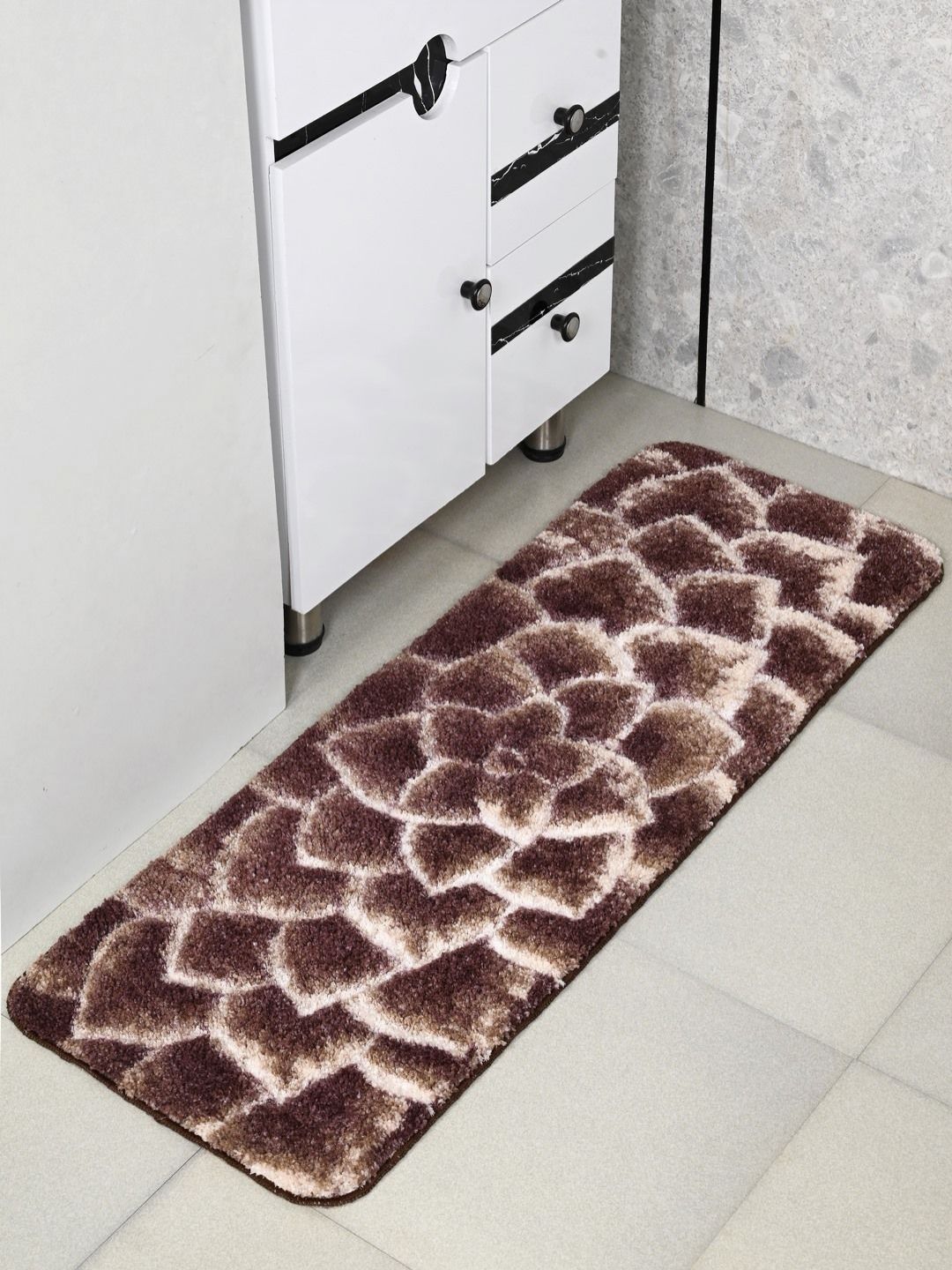 Saral Home Brown & Pink Floral Printed Anti-Skid Floor Runner