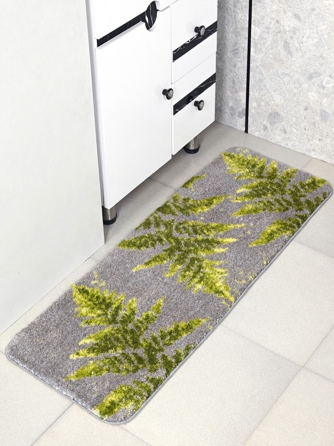Saral Home Grey & Green Floral Printed Anti Skid Floor Runner