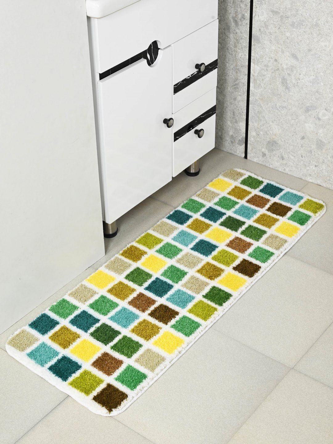 Saral Home Green & Blue Geometric Printed Anti Skid Floor Runner