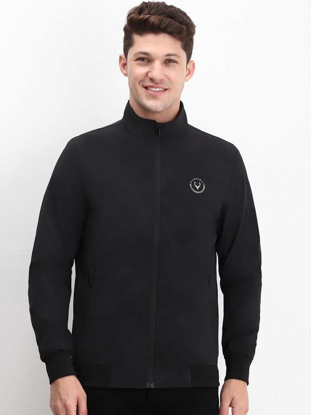 Allen Solly Men Brand Logo Printed Mock Collar Sporty Jacket