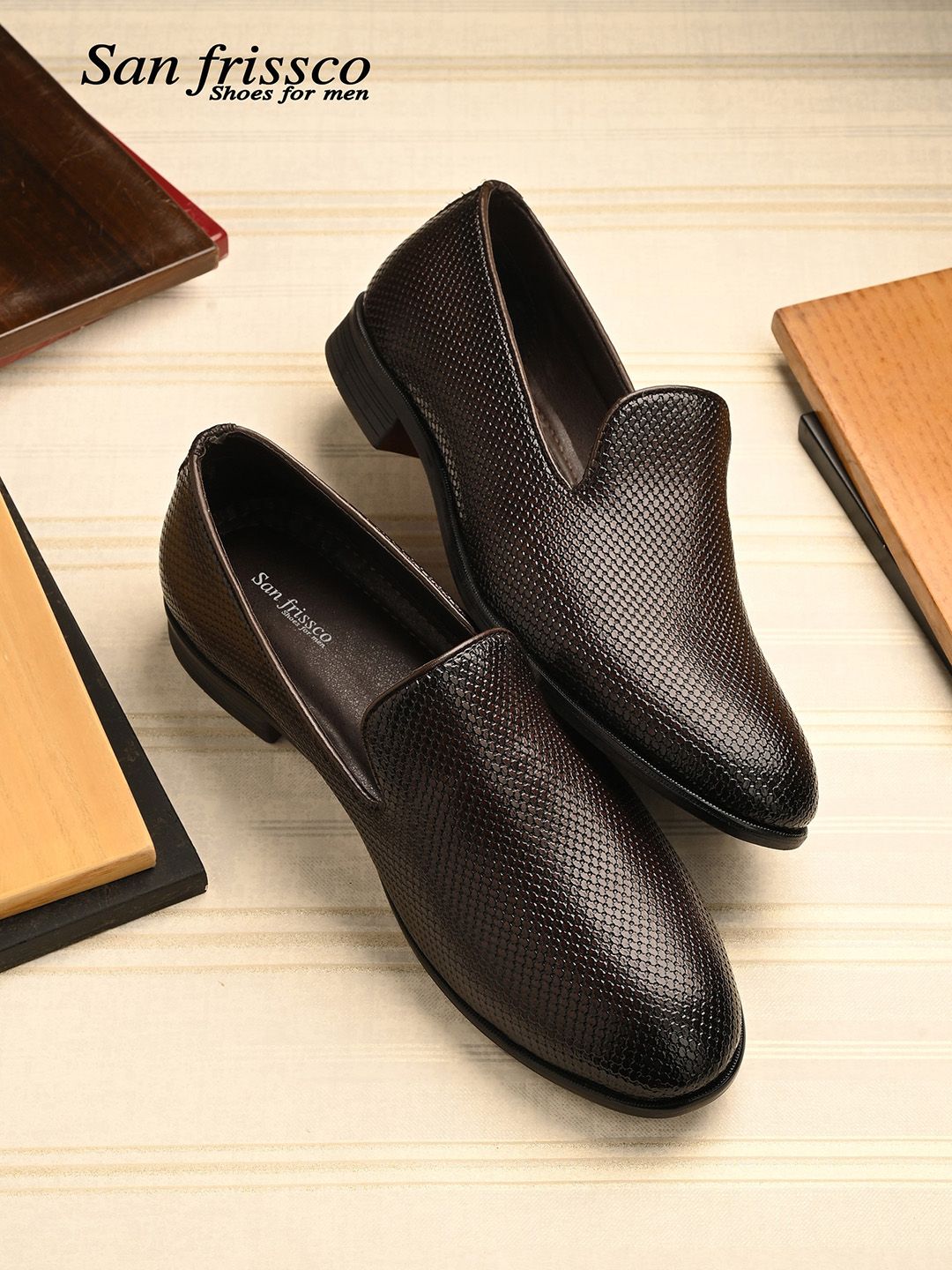 San Frissco Men Textured Slip-On Formal Shoes