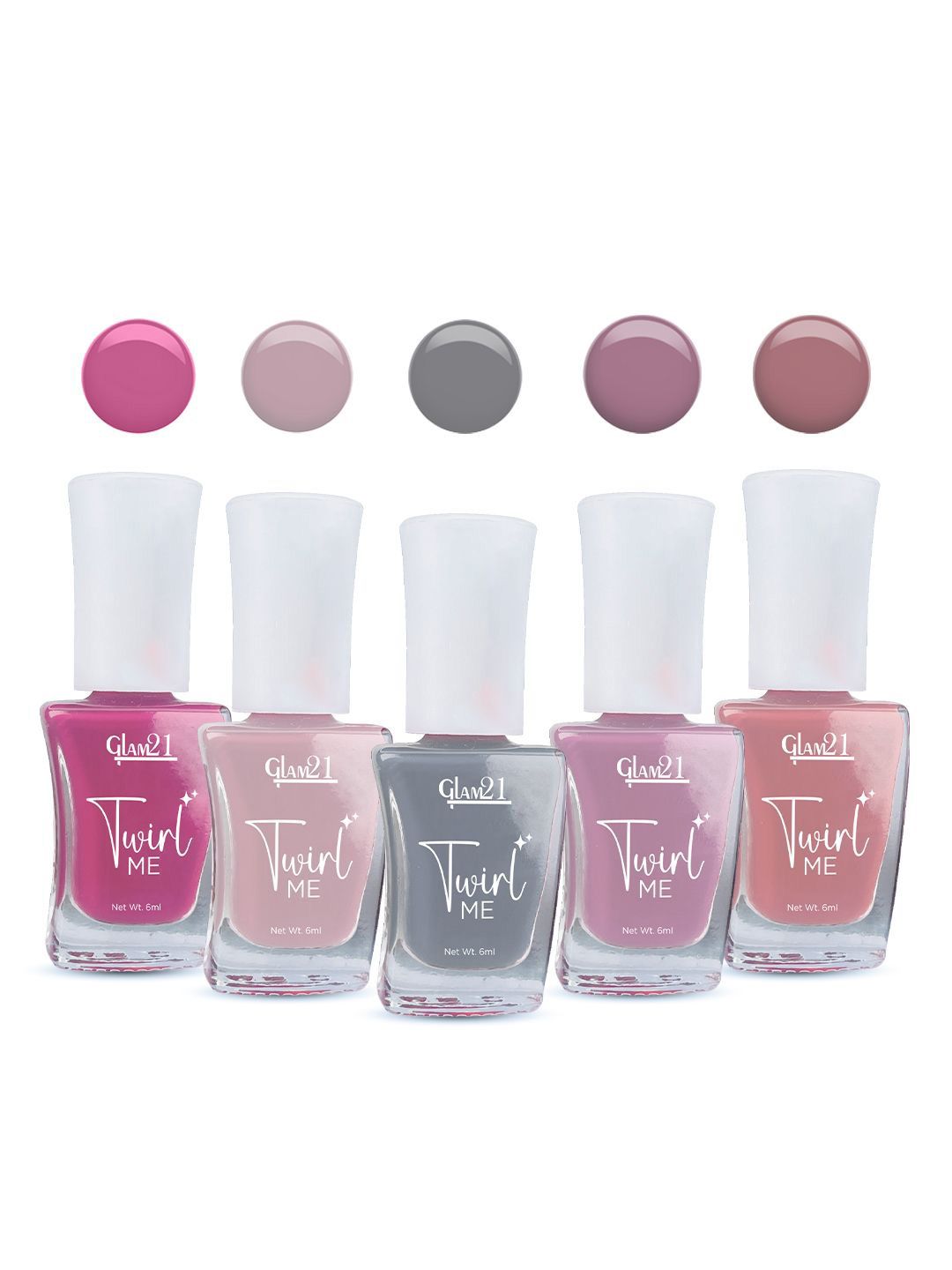 GLAM21 Set Of 5 Twirl Me Nail Paint - 6 ml Each - Combo No 07 -18-21-06-05-12