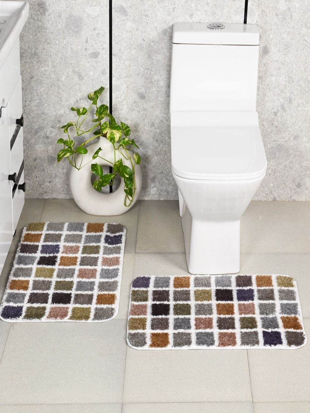 Saral Home Grey & Blue 2 Pieces 3000 GSM Printed Anti- Skid Bath Rugs