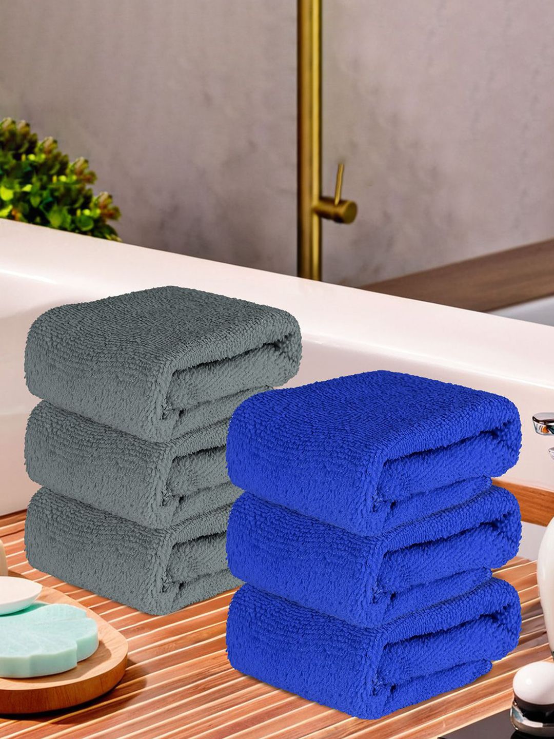 Kuber Industries Grey & Blue 6 Pieces Super Absorbent 250 GSM Microfibre Face Towels
