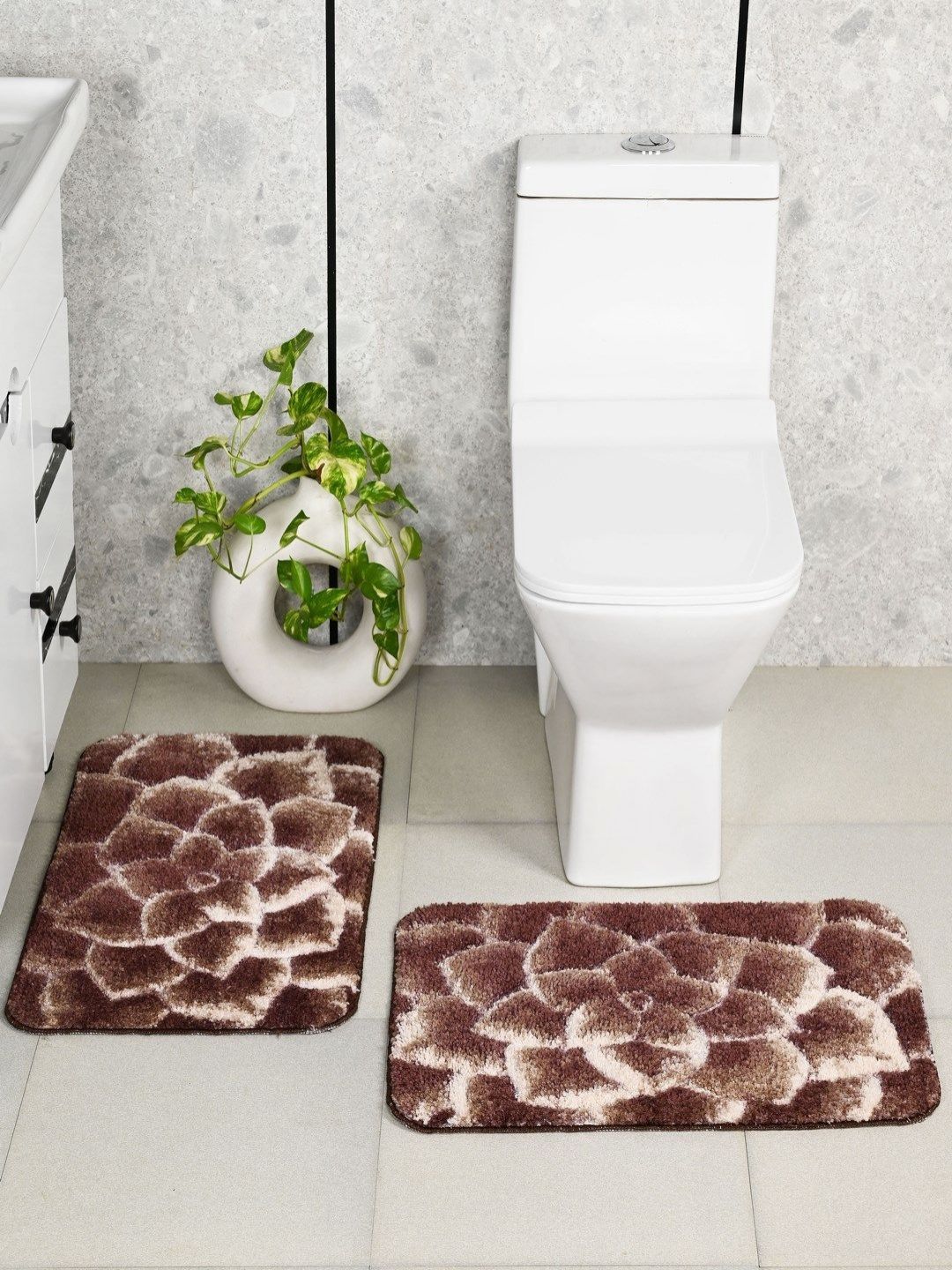 Saral Home Brown & White 2 Pieces Printed Bath Rugs