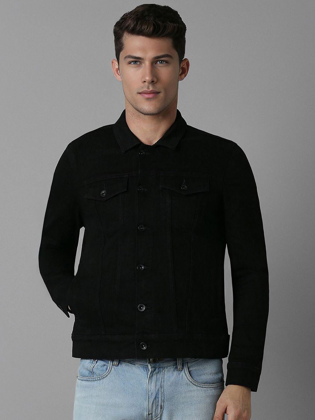 Louis Philippe Jeans Men Spread Collar Pure Cotton Denim Jacket