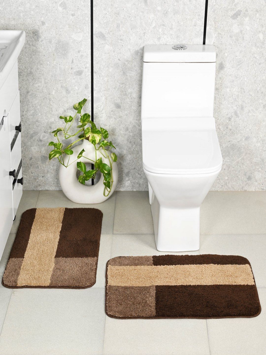 Saral Home Brown & Beige 2 Pieces Printed Antiskid Bath Rugs