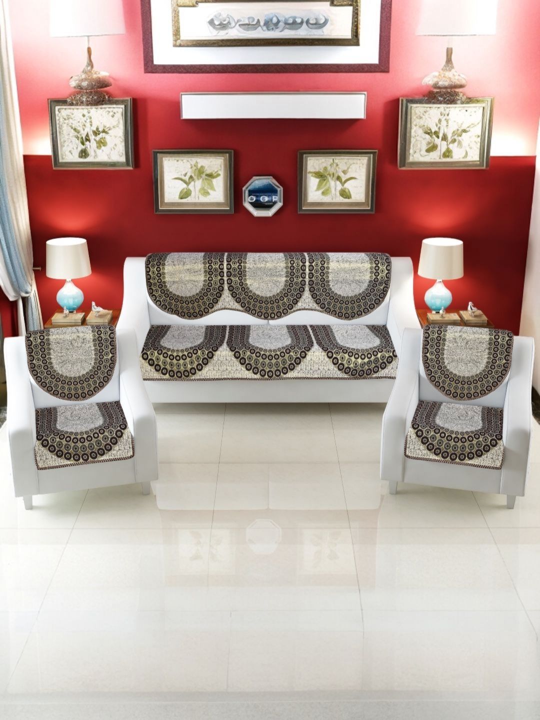BIGGER FISH Geometric Cotton Washable 10PC Straight 5 Seater Sofa Cover-55x67In