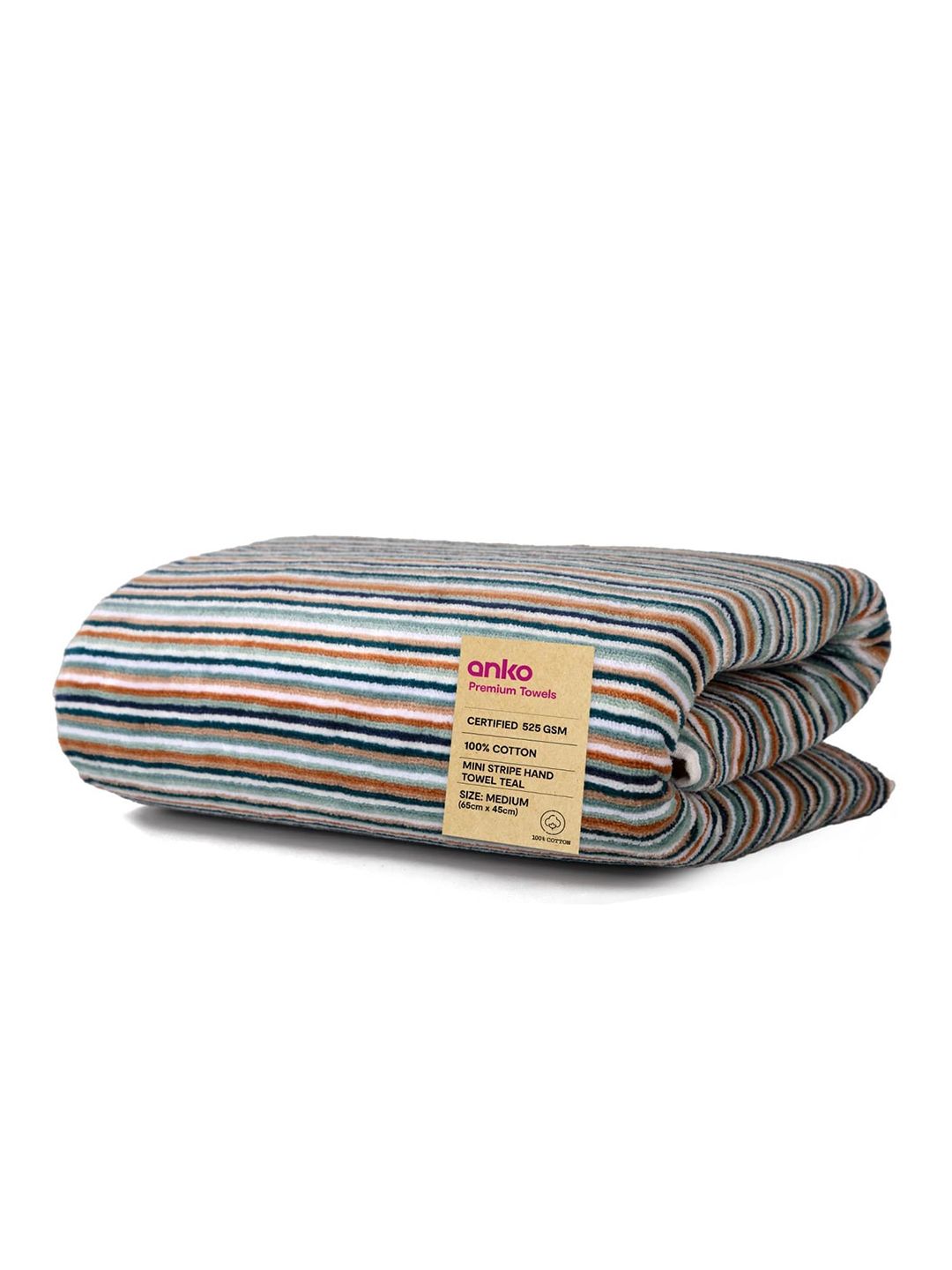 Anko Teal Blue & White Striped Super Soft & Quick Drying 520 GSM Pure Cotton Hand Towel