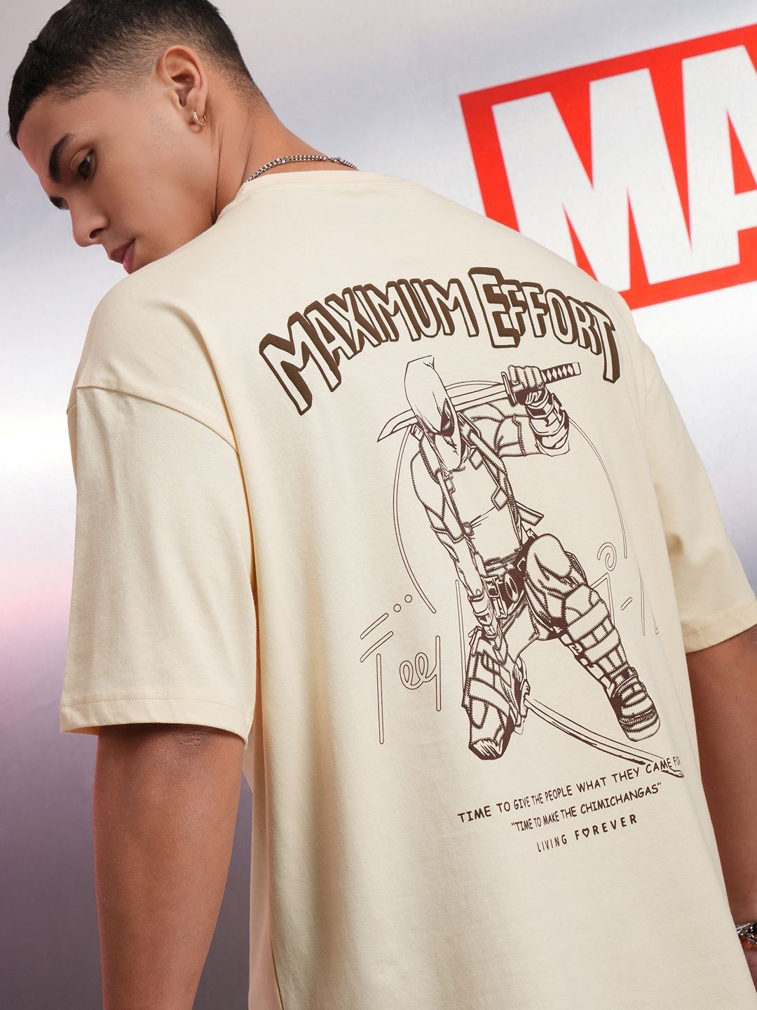 HIGHLANDER Men Deadpool Printed Oversized Drop Shoulder Sleeves Cotton Tshirt