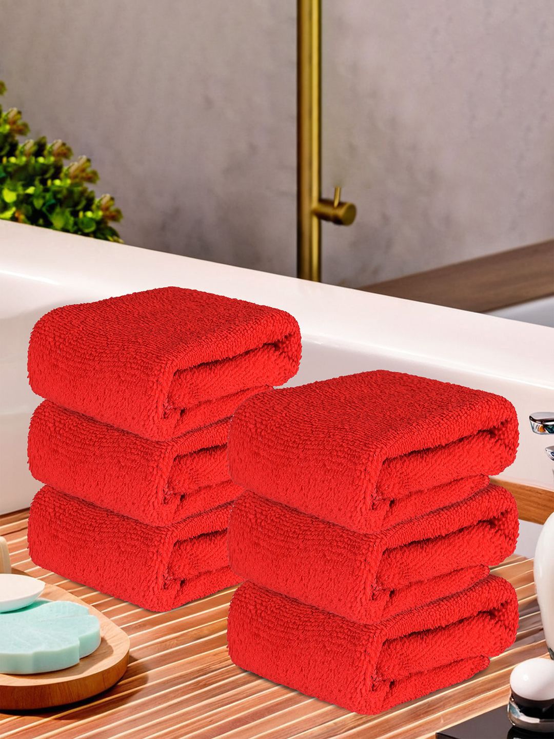 Kuber Industries Red 6 Pieces Microfibre 250 GSM Face Towels
