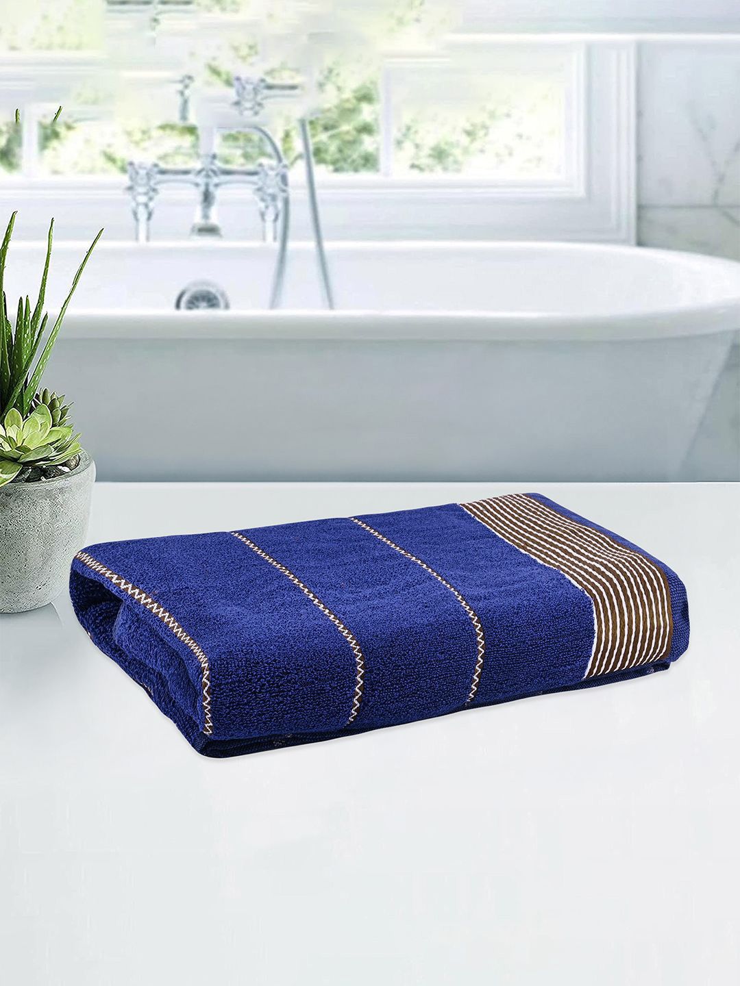 Kuber Industries Blue & Whit Striped Cotton 450 GSM Bath Towel