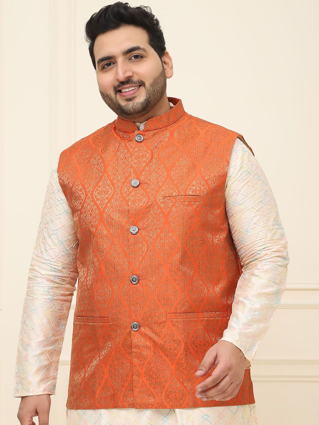 SOJANYA PLUS Men Printed Nehru Plus Size Jacket