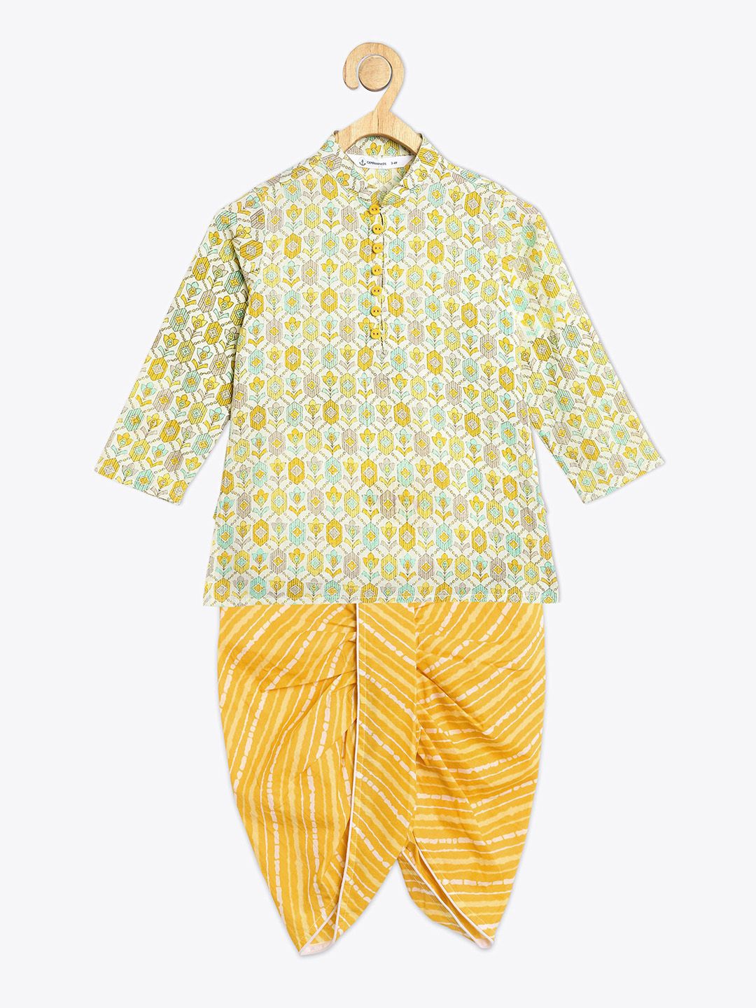 Campana Boys Printed Regular Kantha Work Pure Cotton Straight Kurta with Dhoti Pants
