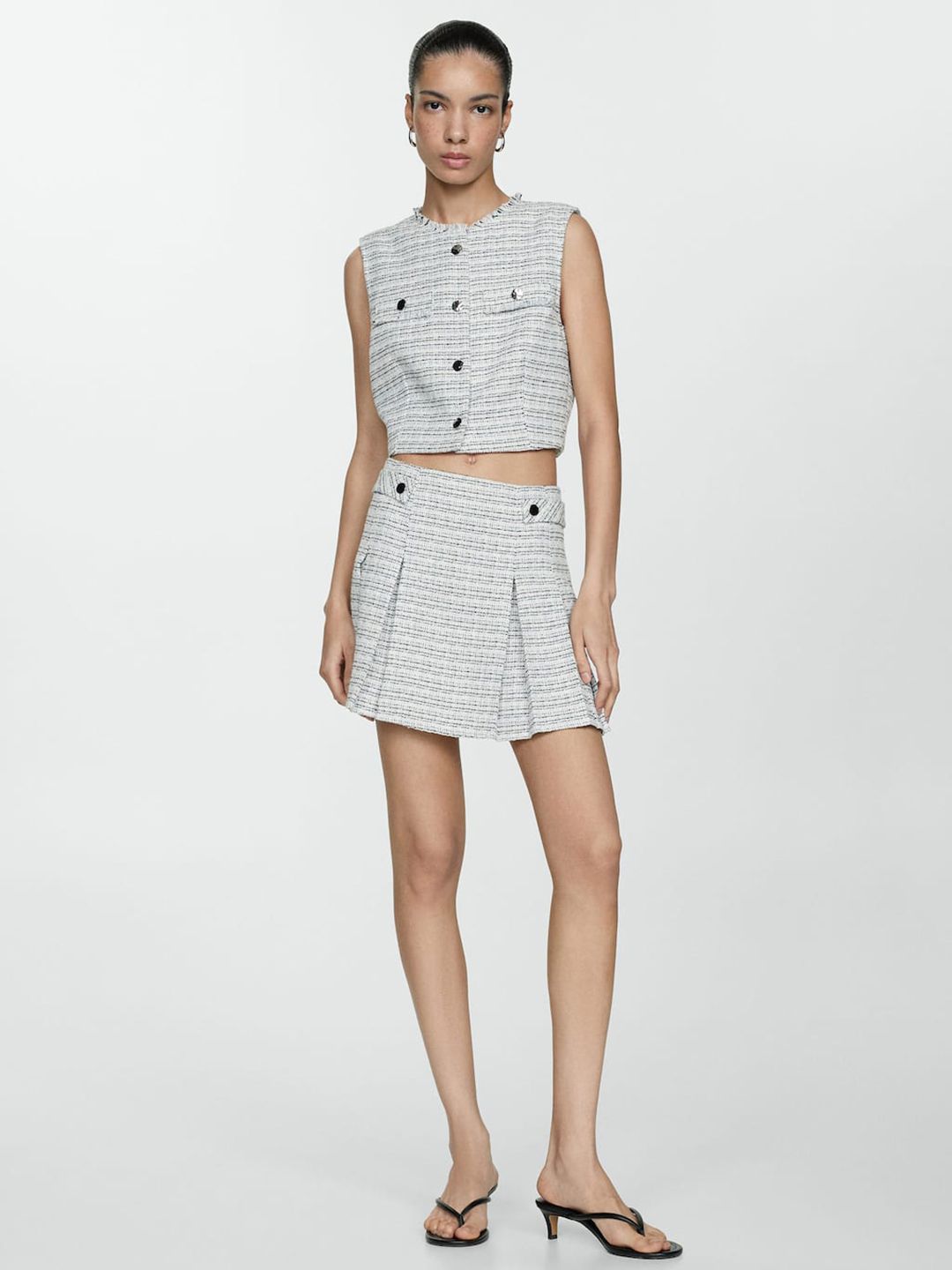 Checked Tweed Crop Top