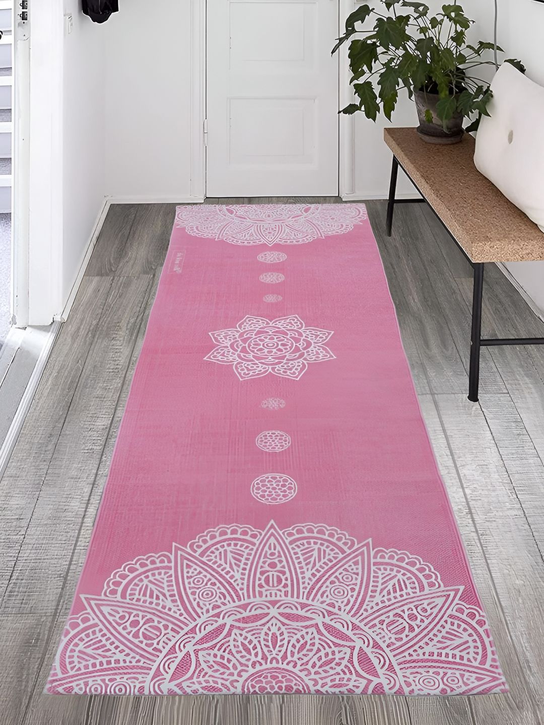 THE HOME TALK THE HOME TALK Pink & White Ethnic Motifs Printed Cotton Yoga Mat