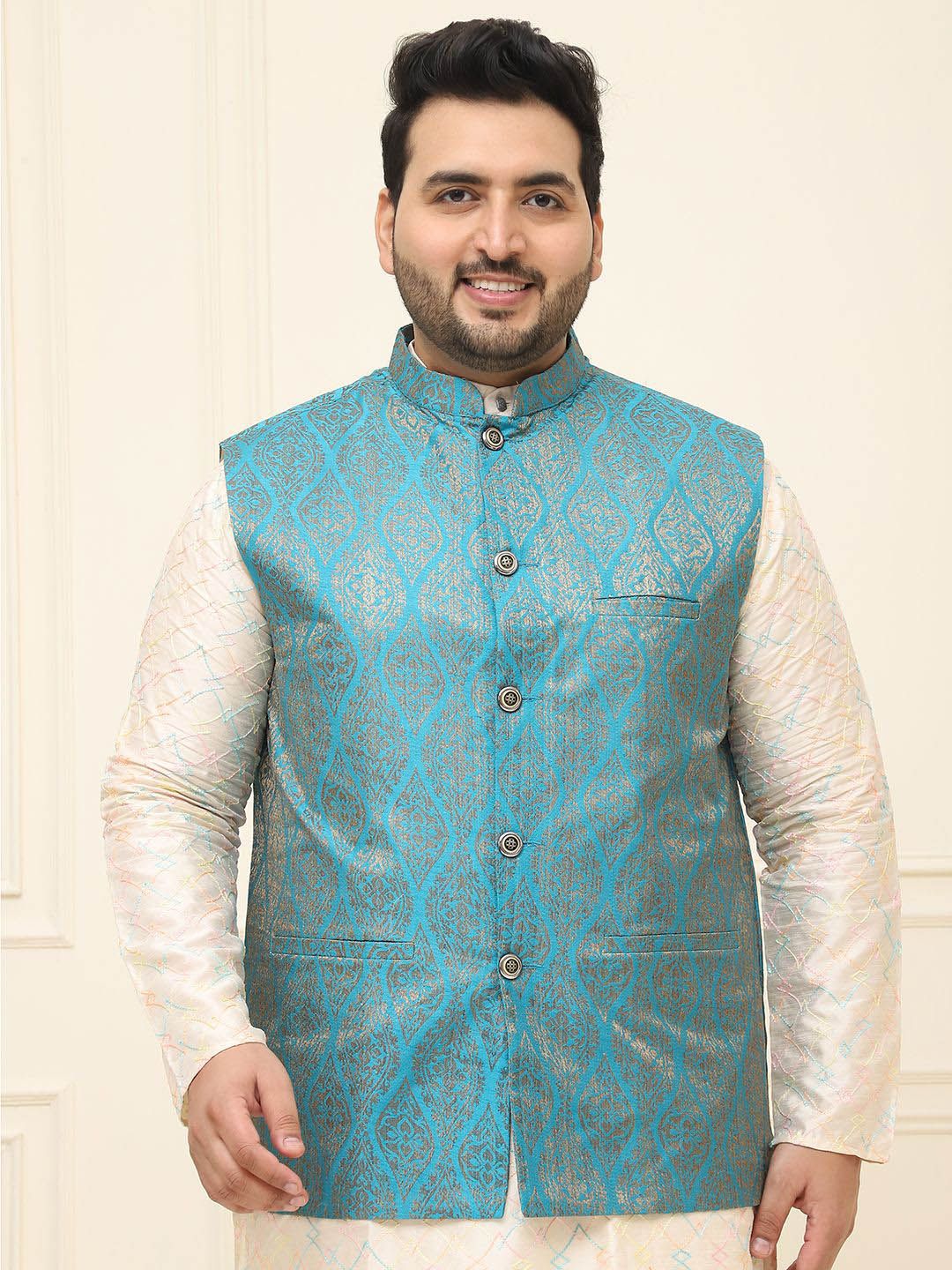 SOJANYA PLUS Men Plus Size Printed Mandarin Collar Nehru Jacket